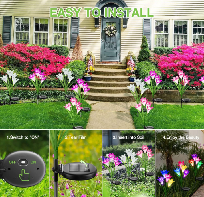 Solar Outdoor Lights Garden Decor, 6 Pack Upgraded Solar LED Flower Lights with 24 Bigger Lily Flower Lamp, 7 Color Changing Waterproof Solar Lights Outdoor for Garden Yard Decor, Gift