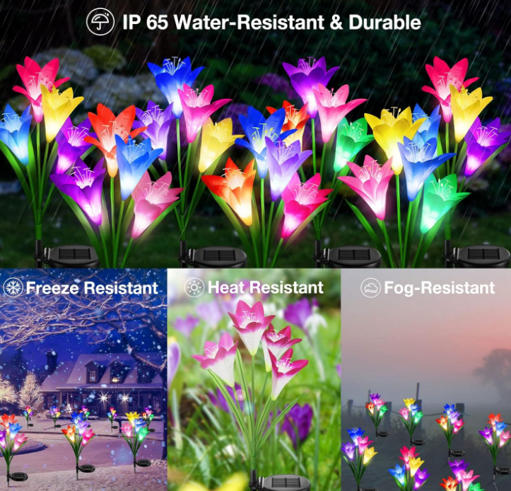 Solar Outdoor Lights Garden Decor, 6 Pack Upgraded Solar LED Flower Lights with 24 Bigger Lily Flower Lamp, 7 Color Changing Waterproof Solar Lights Outdoor for Garden Yard Decor, Gift