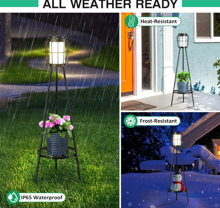 2 Pack Solar Lights with Plant Stand, Solar Floor Lamps, Waterproof Solar Powered Outdoor Lights Flower Shelf for Patio Porch Deck Yard Garden Decor