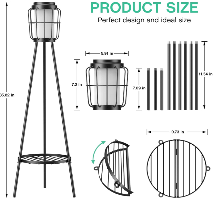 2 Pack Solar Lights with Plant Stand, Solar Floor Lamps, Waterproof Solar Powered Outdoor Lights Flower Shelf for Patio Porch Deck Yard Garden Decor