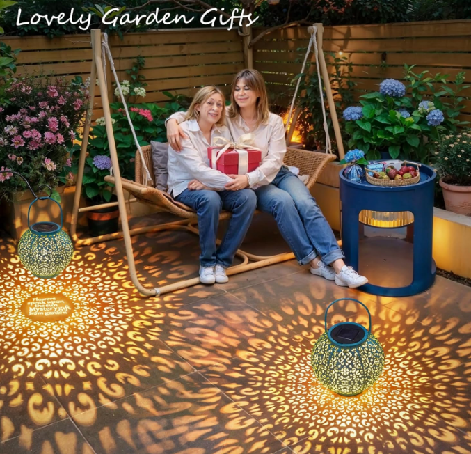Outdoor Solar Big Lanterns Waterproof Hanging Garden Lights Metal Decorative Lantern for Tabletop, Patio, Courtyard, Party, Garden,Mothers'day Gifts (1 Pack, Teal Blue)