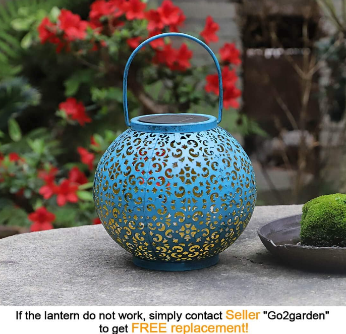 Outdoor Solar Big Lanterns Waterproof Hanging Garden Lights Metal Decorative Lantern for Tabletop, Patio, Courtyard, Party, Garden,Mothers'day Gifts (1 Pack, Teal Blue)