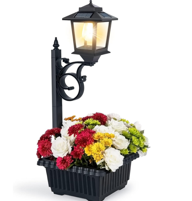 Outdoor Flower Pots 2 in 1, Outdoor Planter, Solar Lamp Post Lights Outdoor, Wall Mount or Freestanding Waterproof Solar Post Decorative Lamp for Lawn Patio Front/Back Door（Flowers not Included）