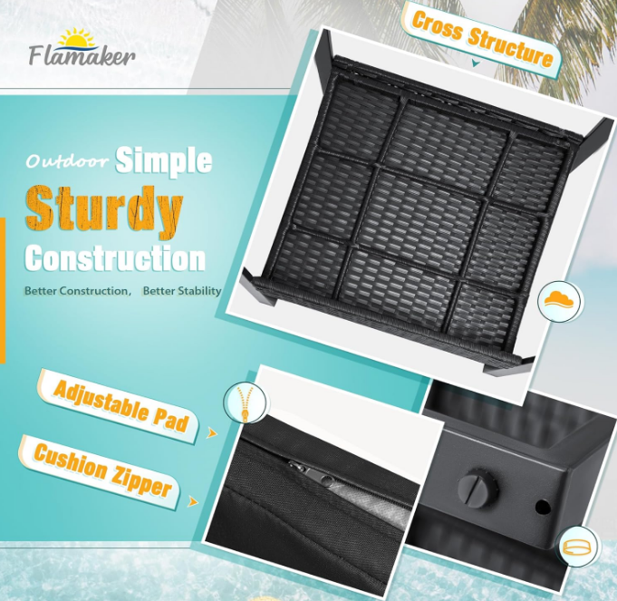 3 Pieces Patio Set Outdoor Wicker Furniture Sets Modern Rattan Chair Conversation Sets with Coffee Table for Yard and Bistro (Black)