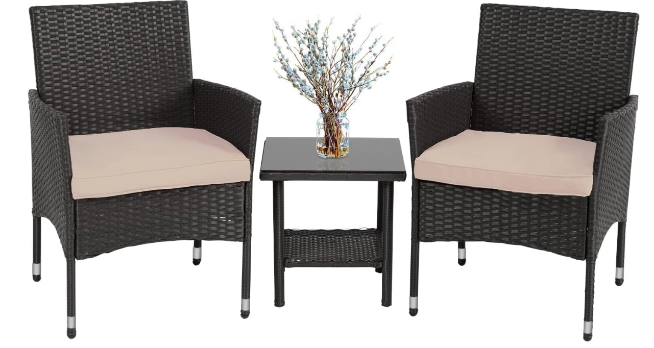 Patio Furniture Set Outdoor Furniture Wicker Bistro Rattan Chair Conversation Sets with Coffee Table for Yard Backyard Lawn Porch Poolside Balcony,Black