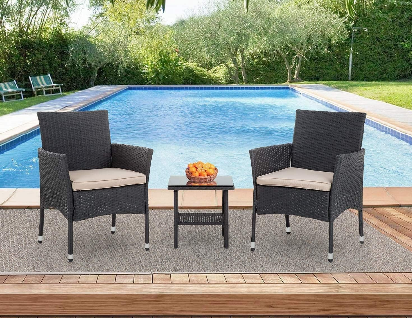 Patio Furniture Set Outdoor Furniture Wicker Bistro Rattan Chair Conversation Sets with Coffee Table for Yard Backyard Lawn Porch Poolside Balcony,Black