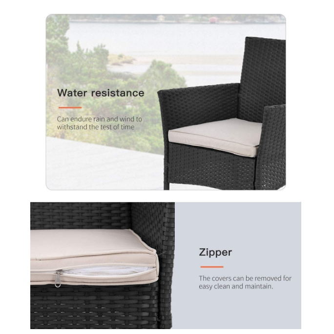 Patio Furniture Set Outdoor Furniture Wicker Bistro Rattan Chair Conversation Sets with Coffee Table for Yard Backyard Lawn Porch Poolside Balcony,Black