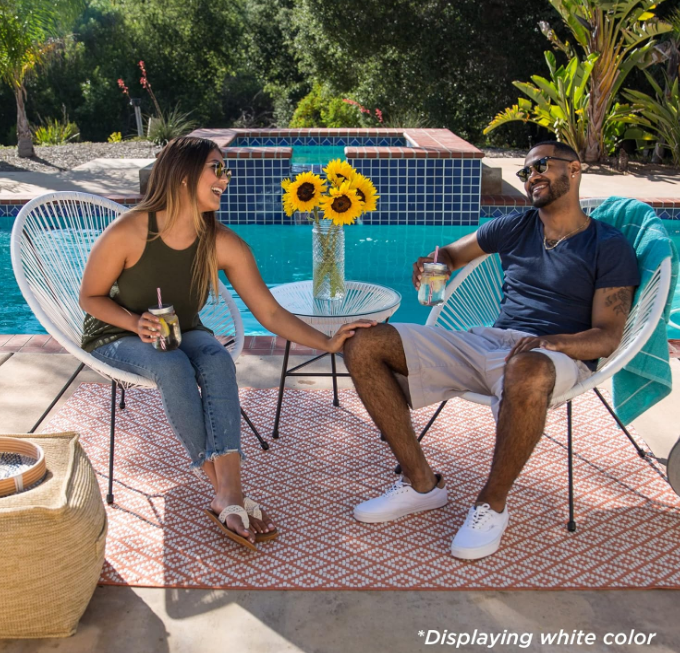 Choice Products 3-Piece Outdoor Acapulco All-Weather Patio Conversation Bistro Set w/Plastic Rope, Glass Top Table and 2 Chairs - Natural