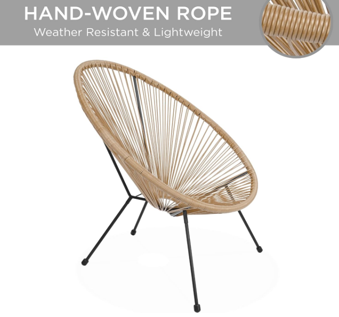 Choice Products 3-Piece Outdoor Acapulco All-Weather Patio Conversation Bistro Set w/Plastic Rope, Glass Top Table and 2 Chairs - Natural