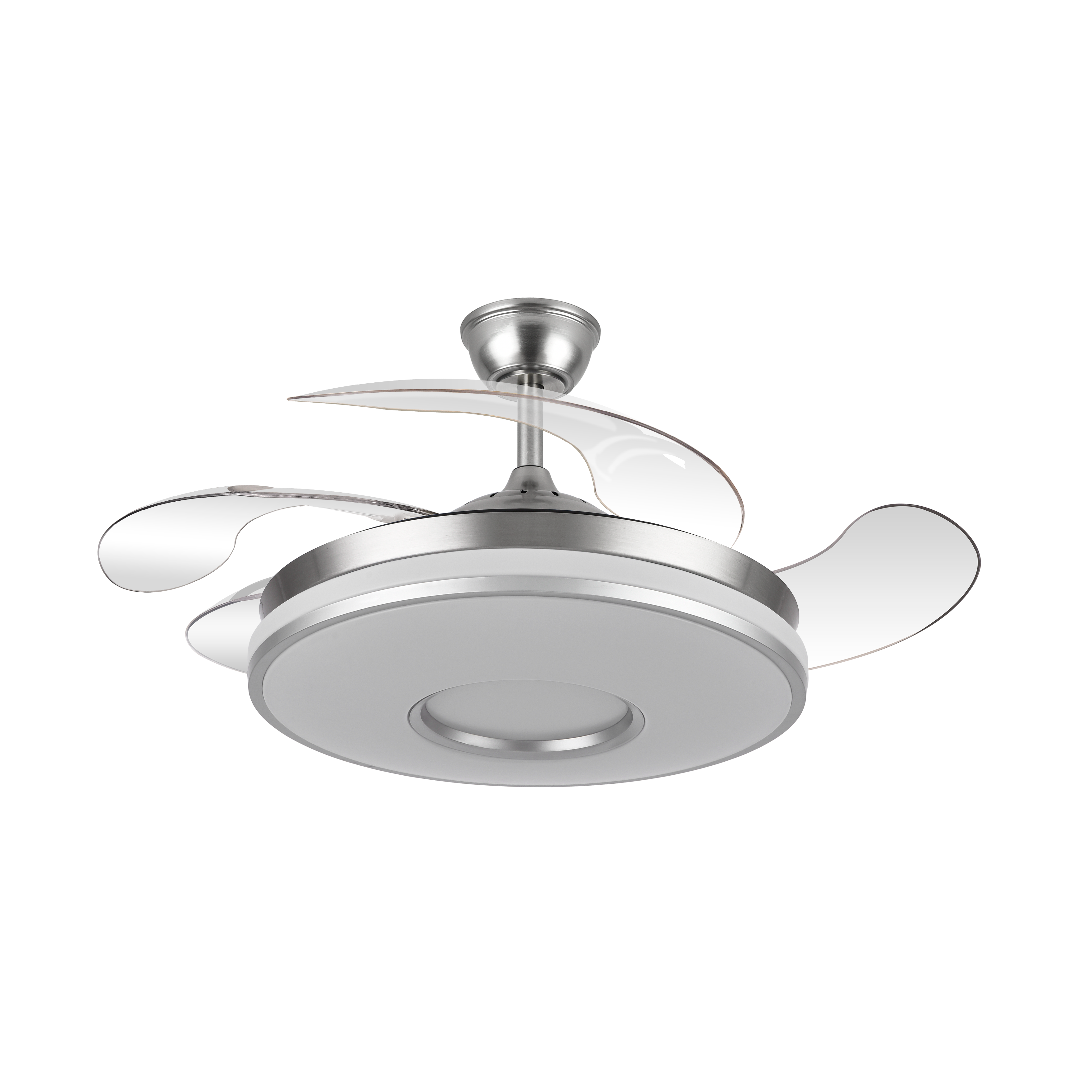 Ventilador Dani 59w 6980lm Niquel 4 Aspas Desplegables 6 Velocidades 106d 3000-4200-6500k Remoto, Reg.Int, Memori Y Tempor