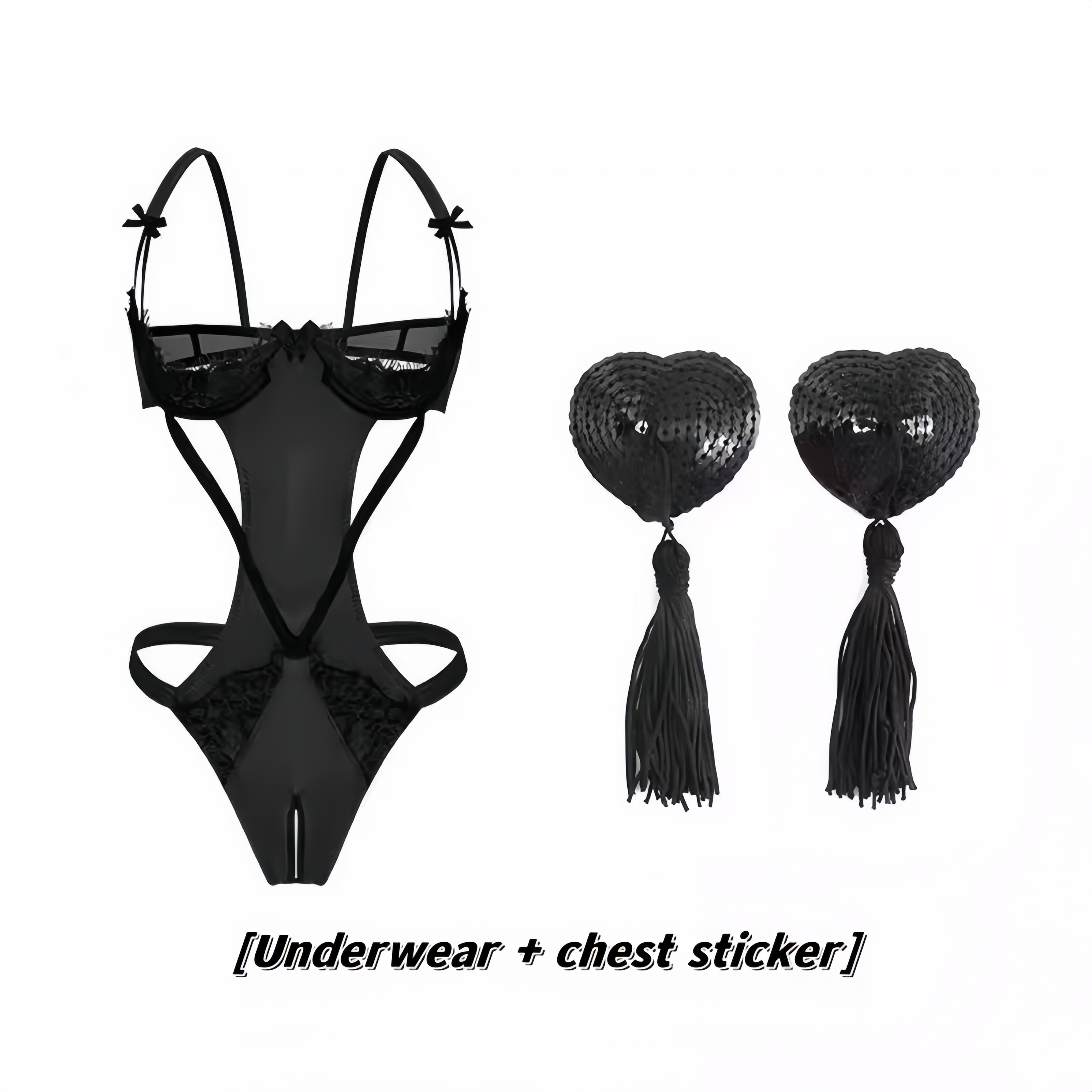 Red black lingerie set with heart-shaped pasties