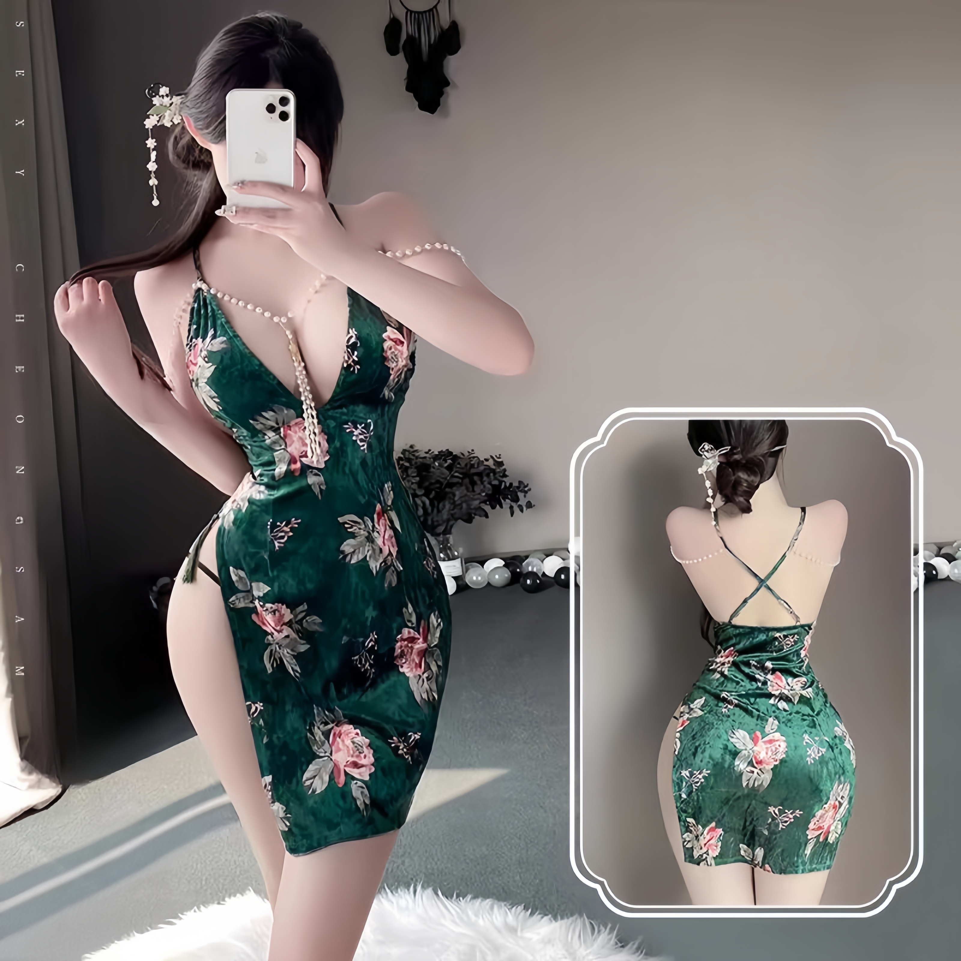 Elegant floral satin dress