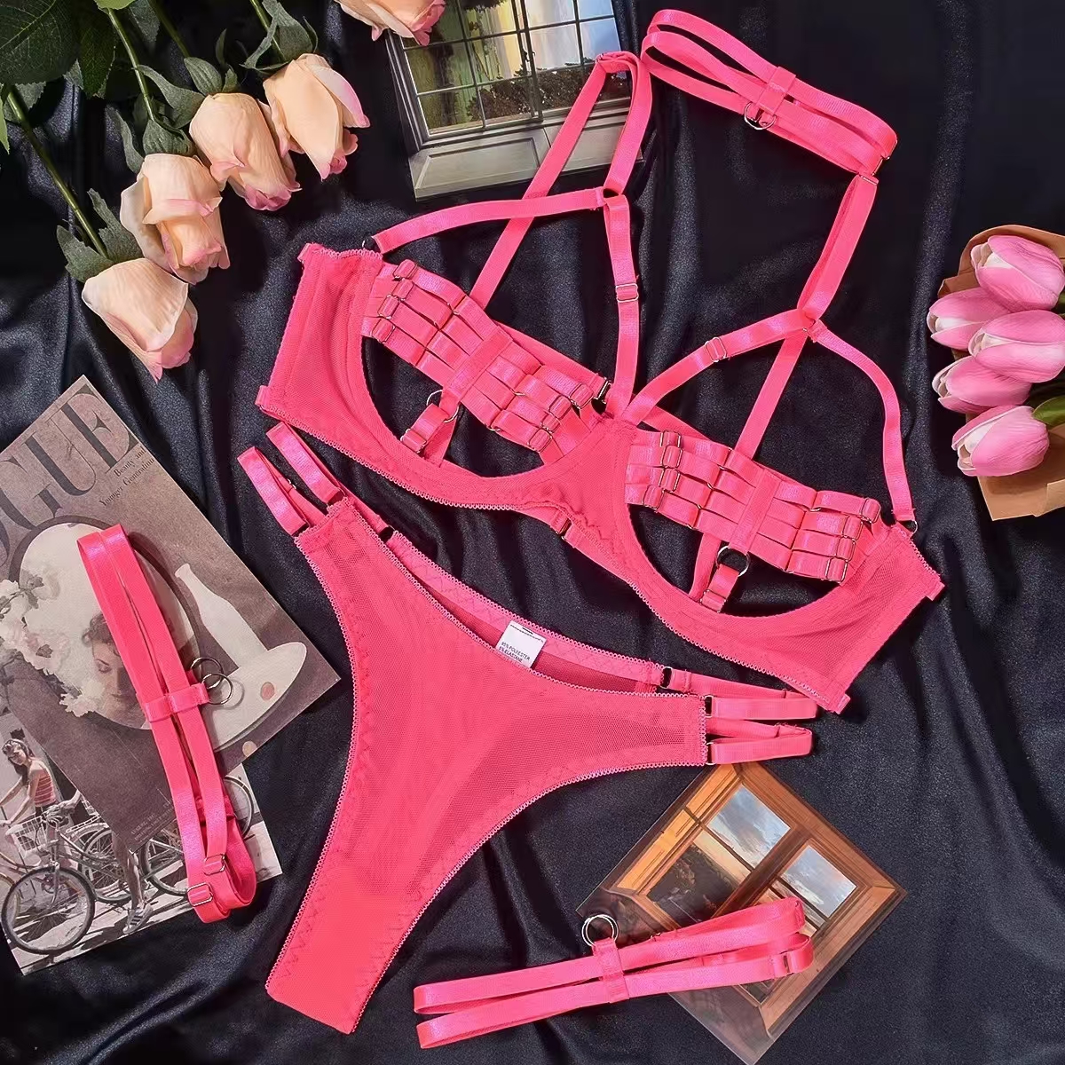 Pink strappy lingerie set