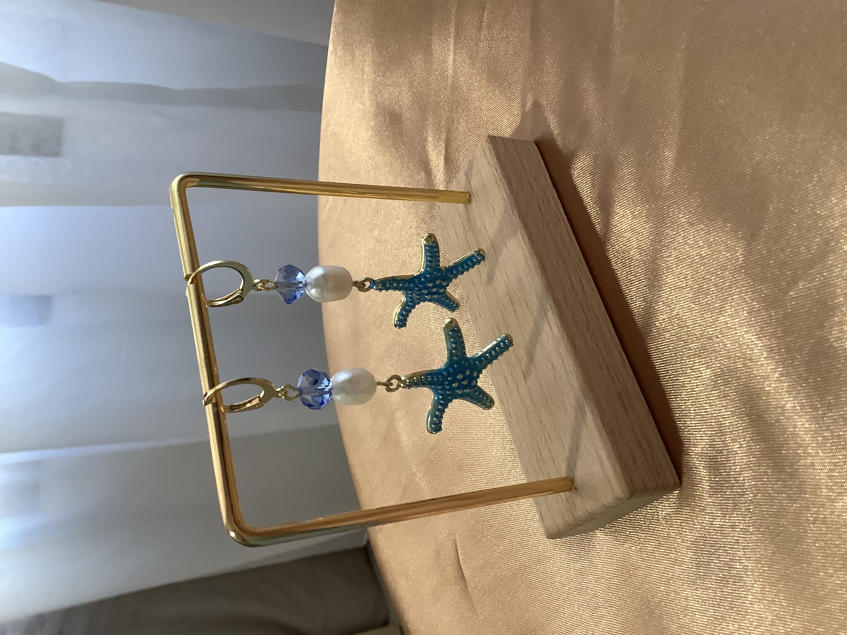 18k gold plated Starfish lever back dangle earrings