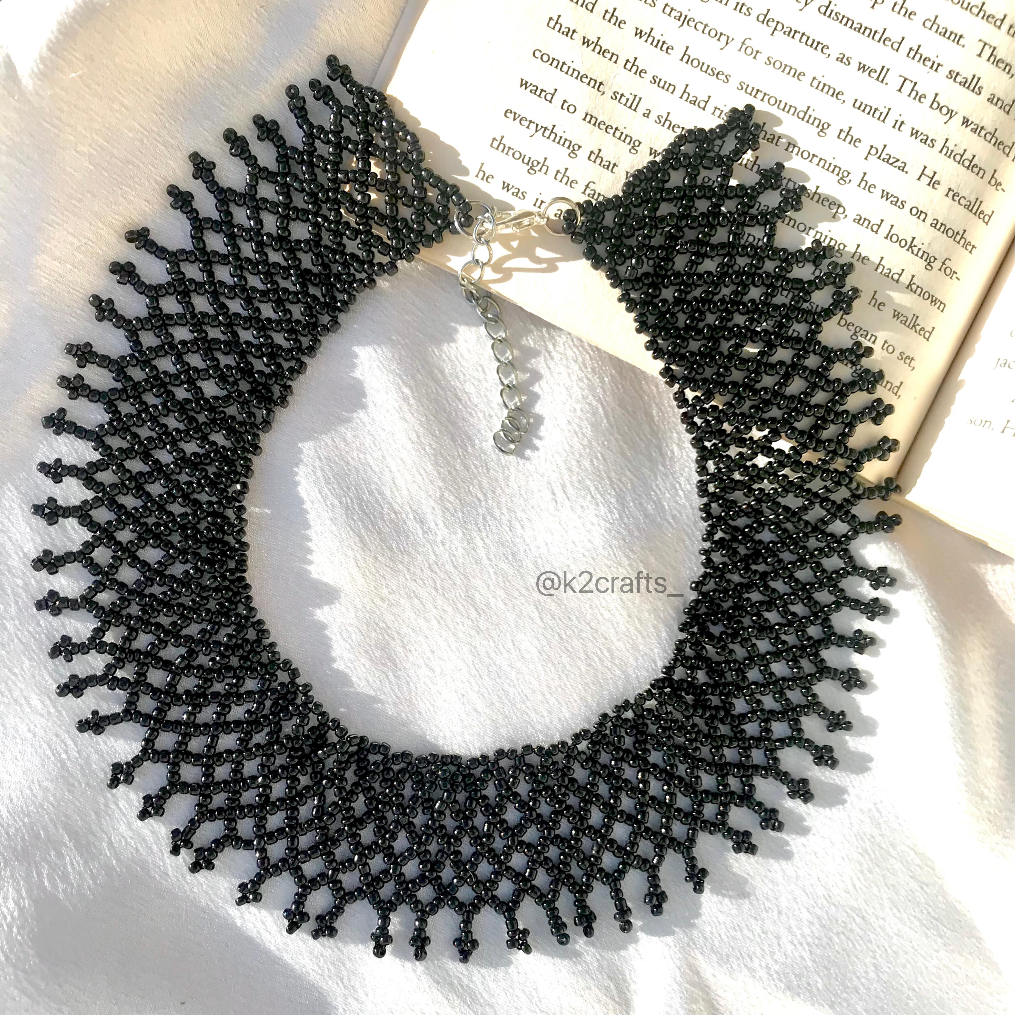 Black Beaded Mesh Necklace