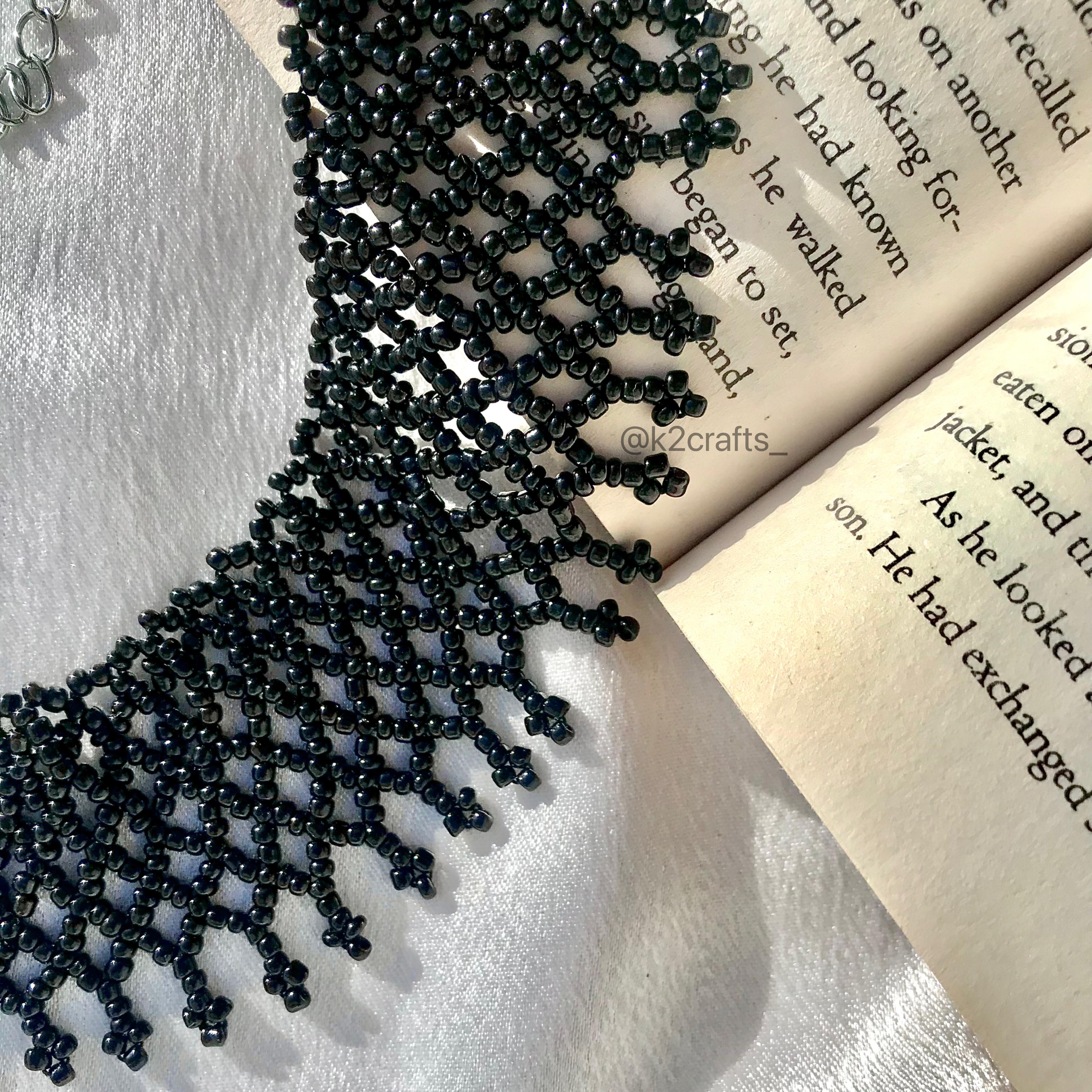 Black Beaded Mesh Necklace
