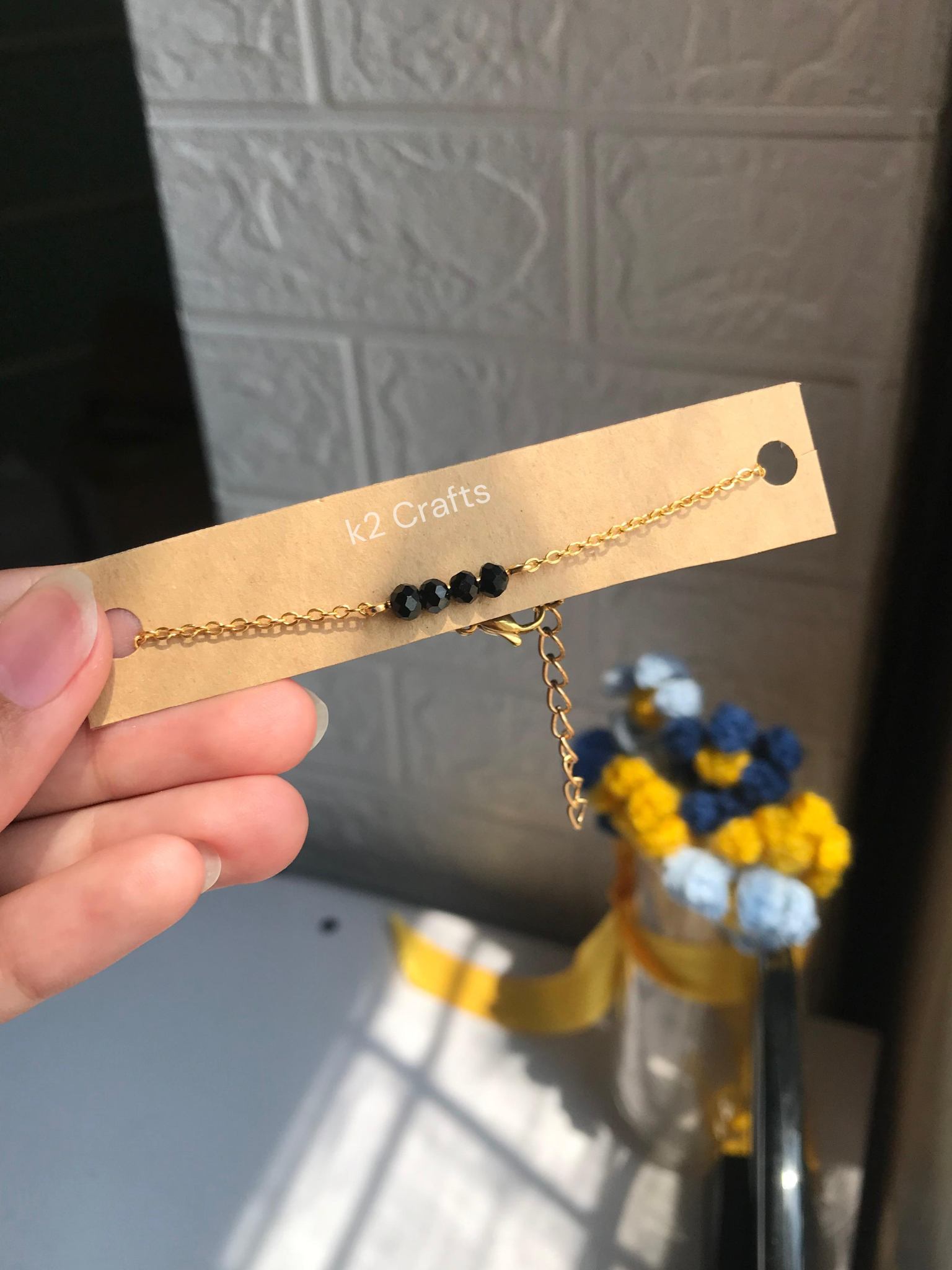 Black Bead Minimal Chain Bracelet