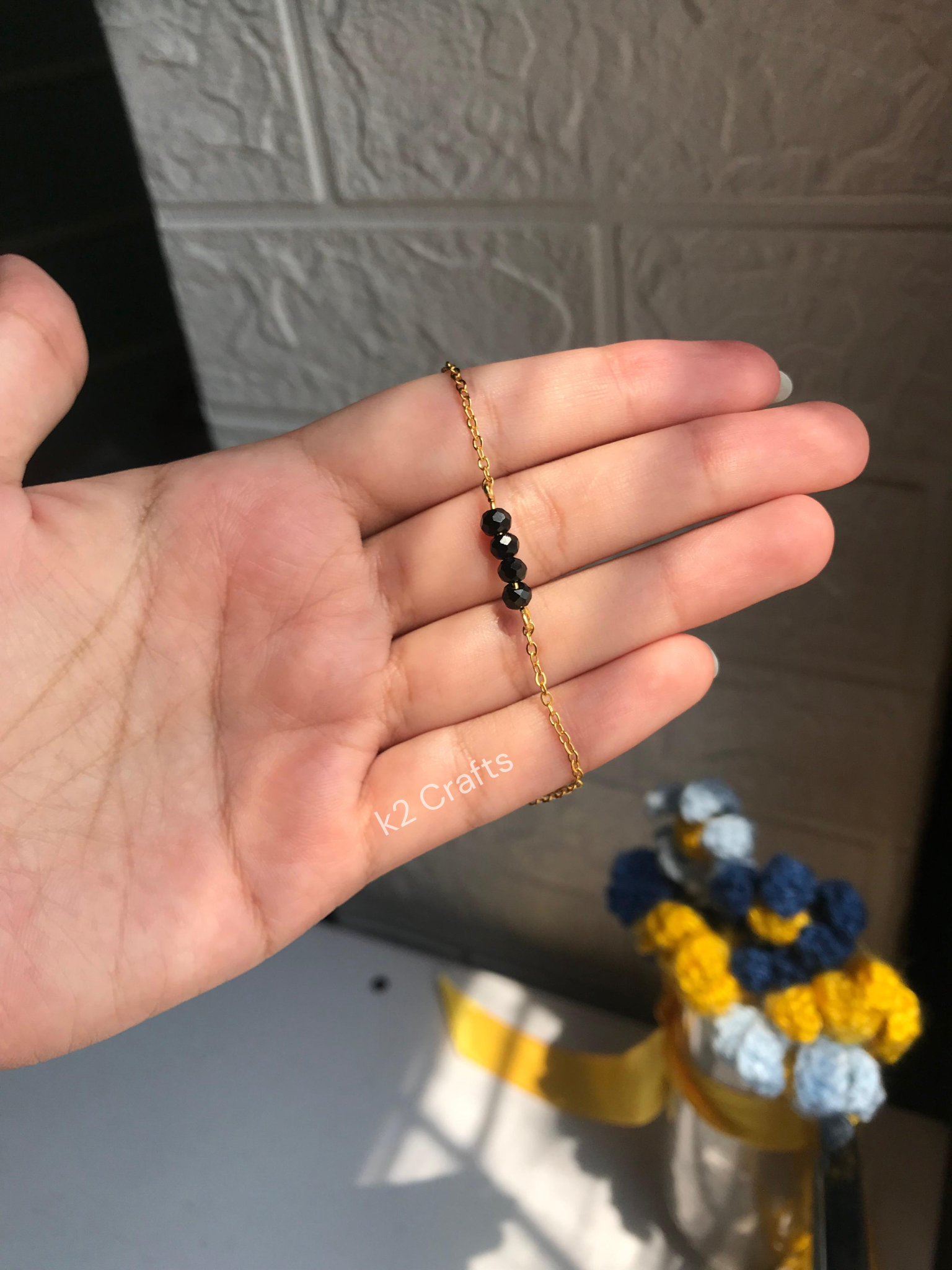 Black Bead Minimal Chain Bracelet