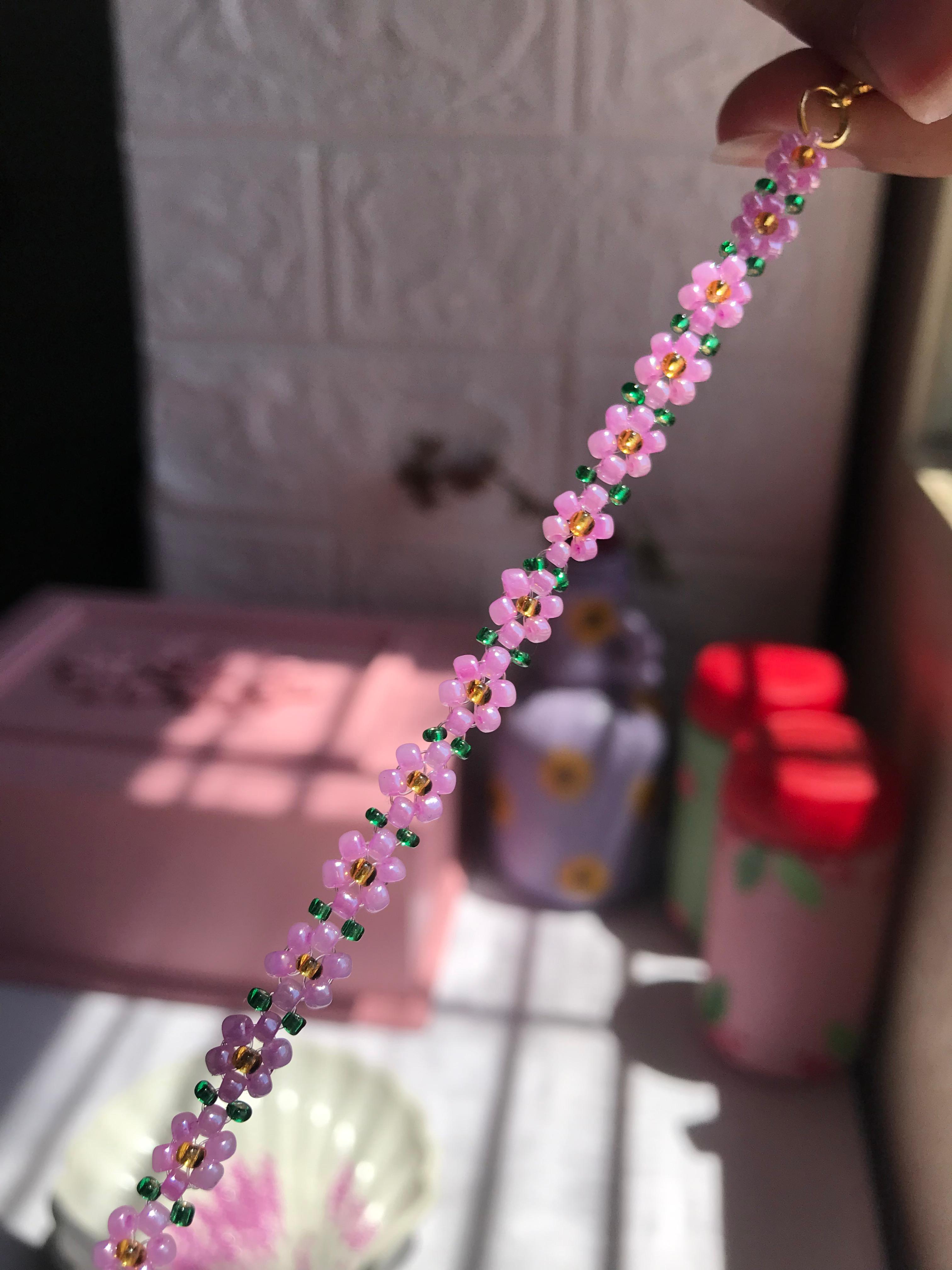 Lilac Beaded Flower Bracelet