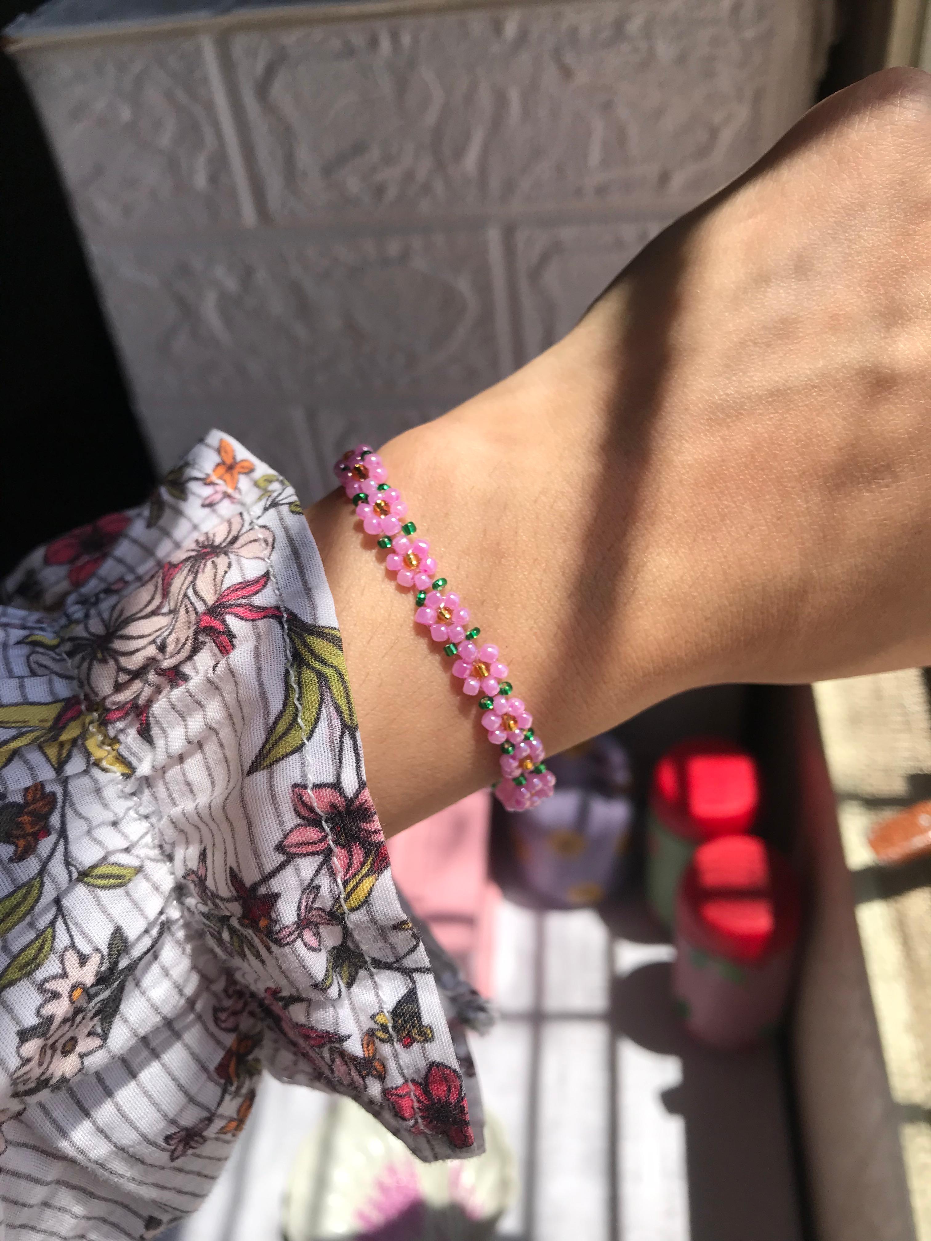 Lilac Beaded Flower Bracelet