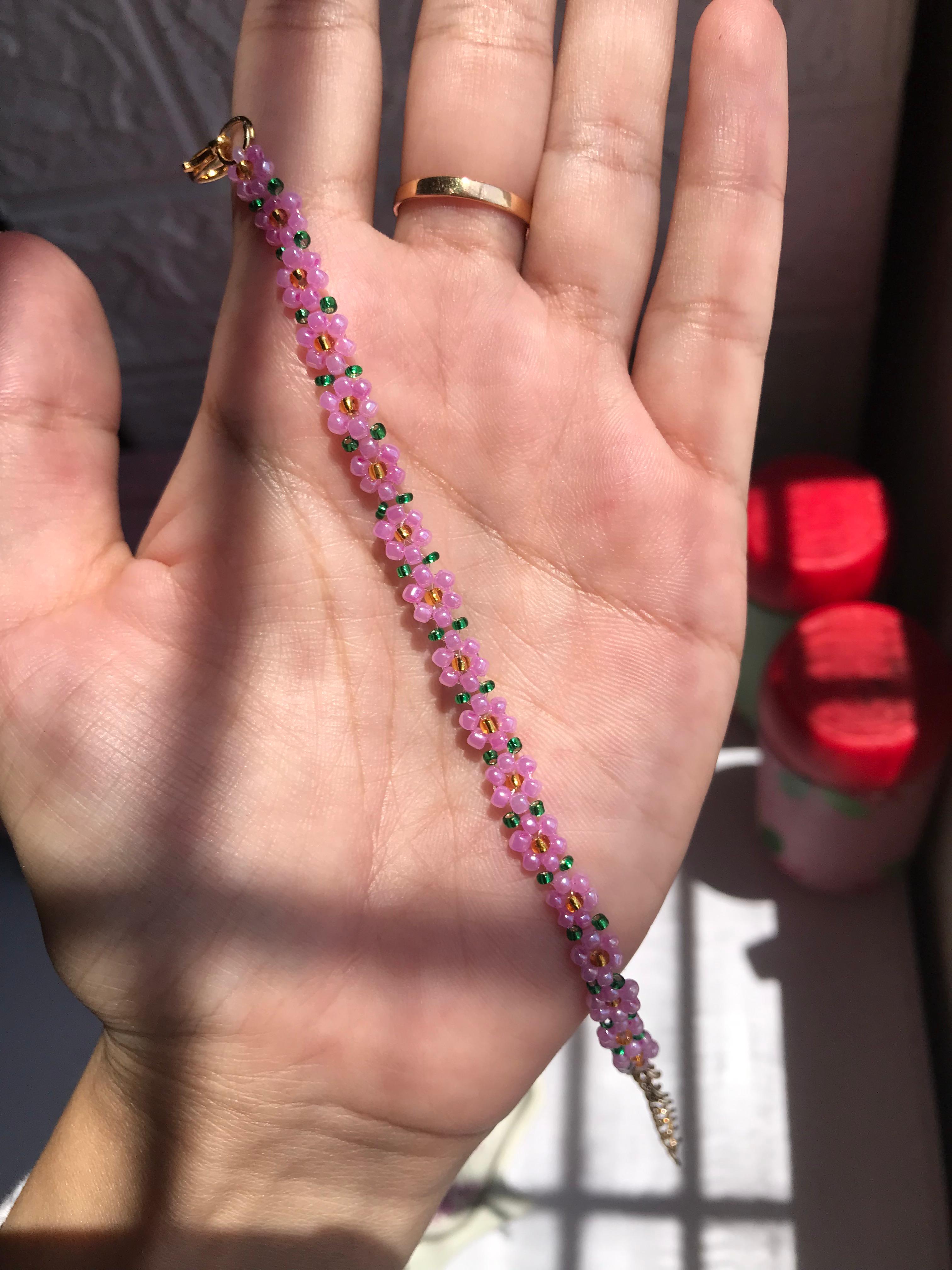 Lilac Beaded Flower Bracelet