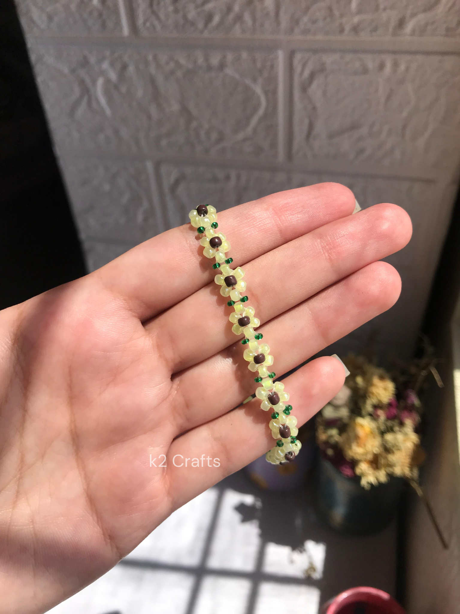 Pastel Yellow Beaded Flower Bracelet