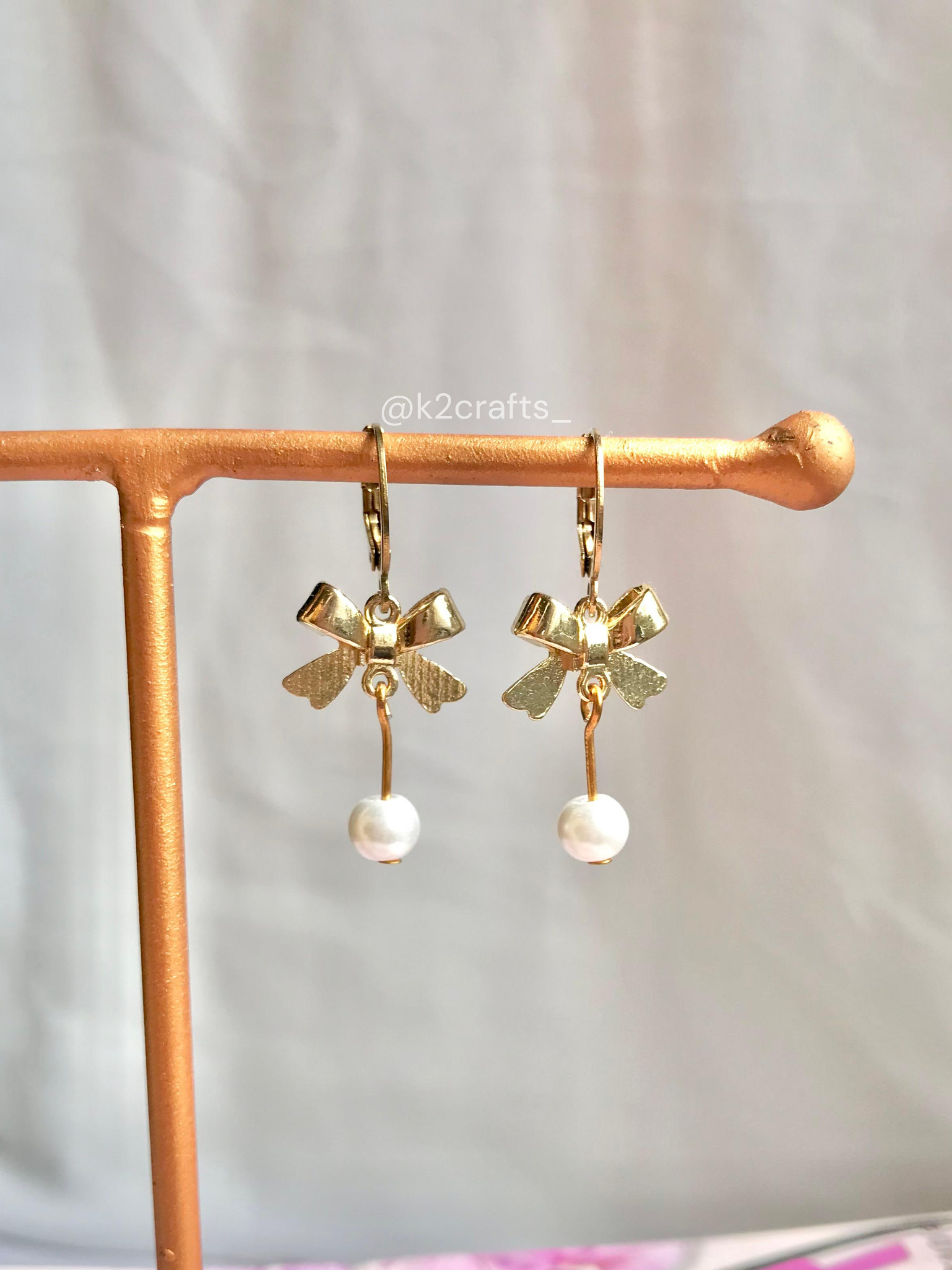 Bow Earrings with Pearl Drop