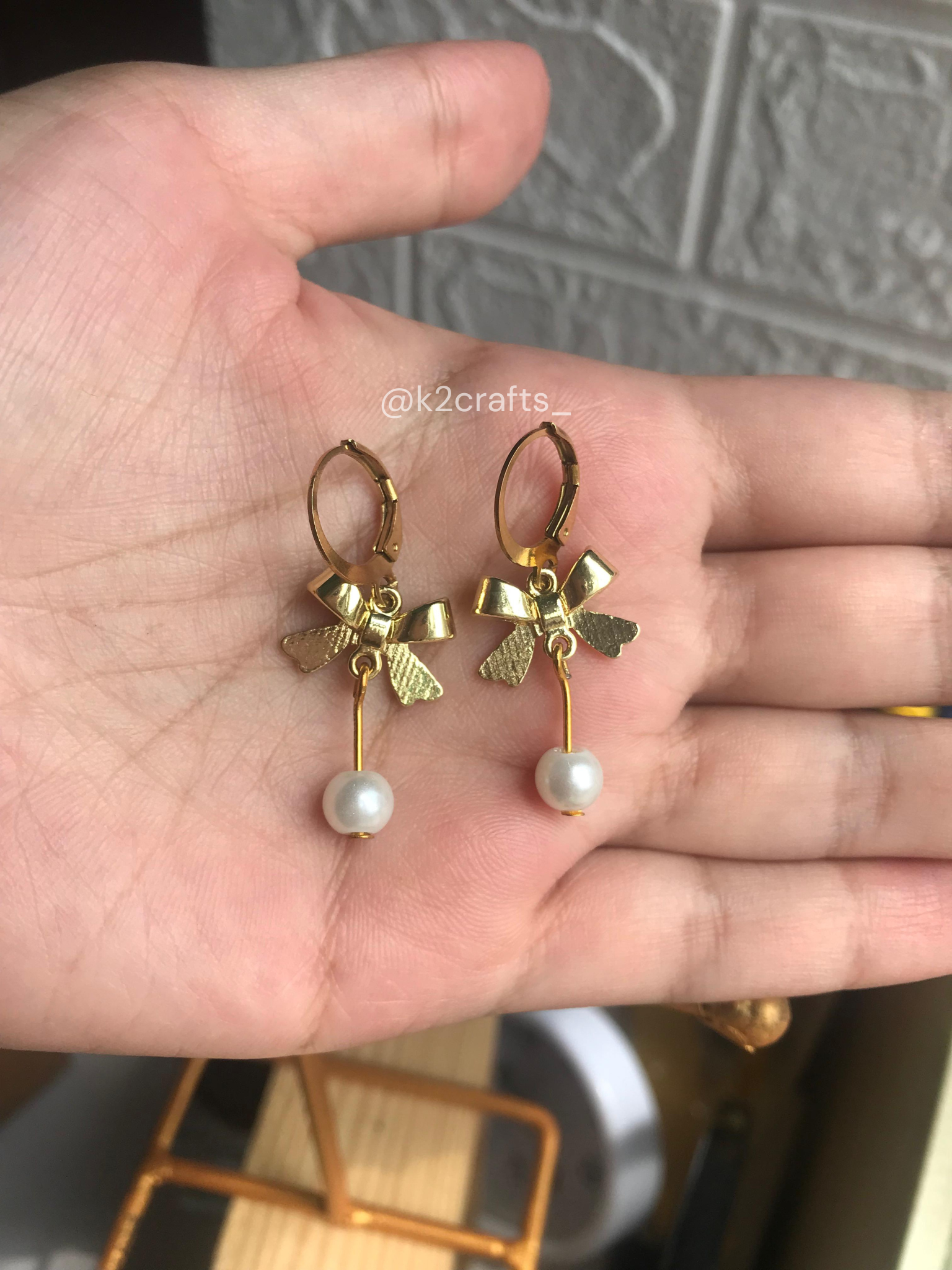Bow Earrings with Pearl Drop