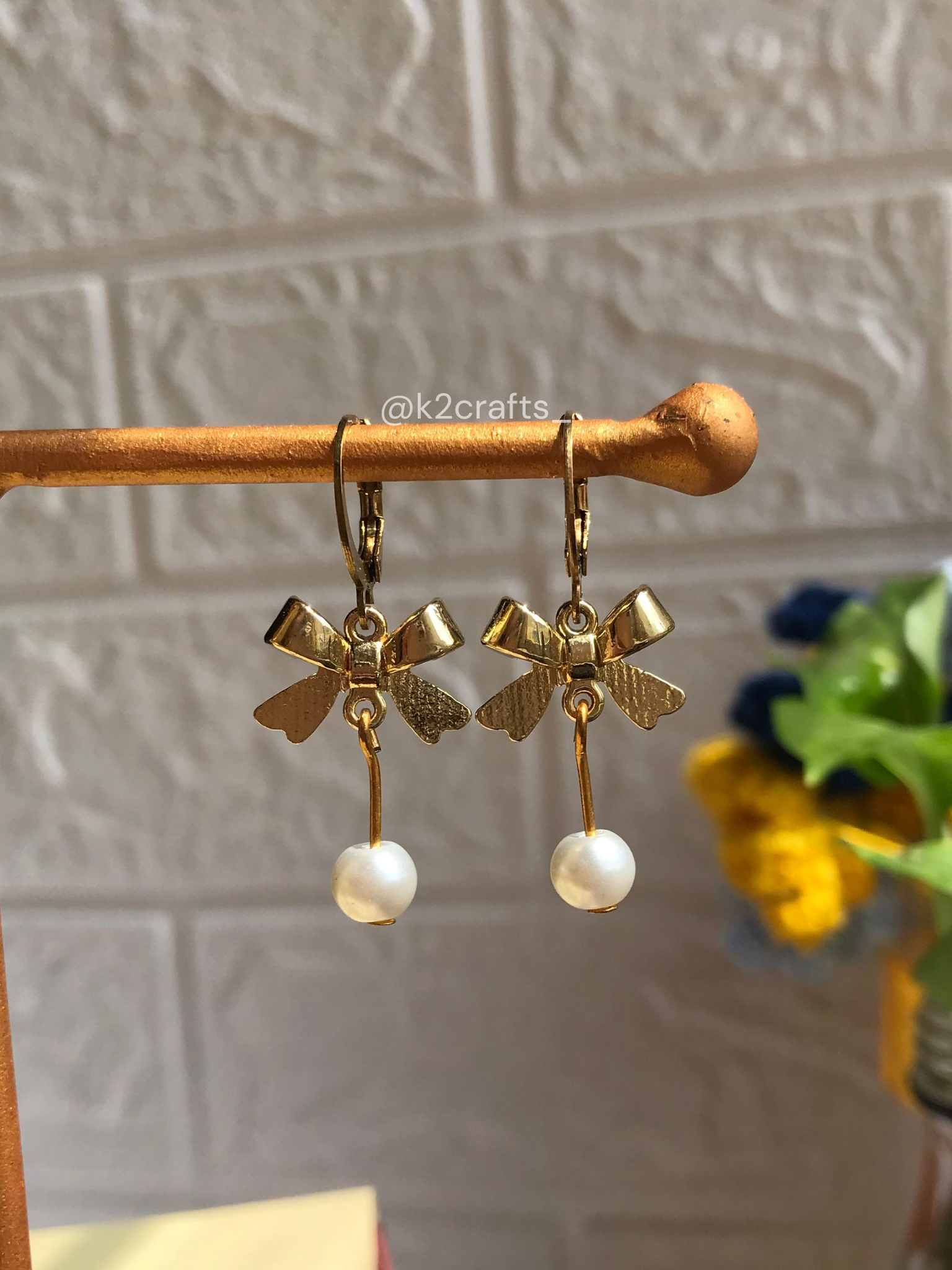 Bow Earrings with Pearl Drop