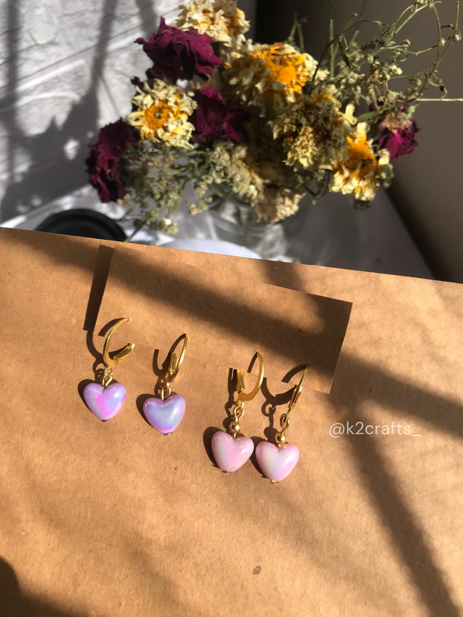 Purple Heart and pink Heart Earrings