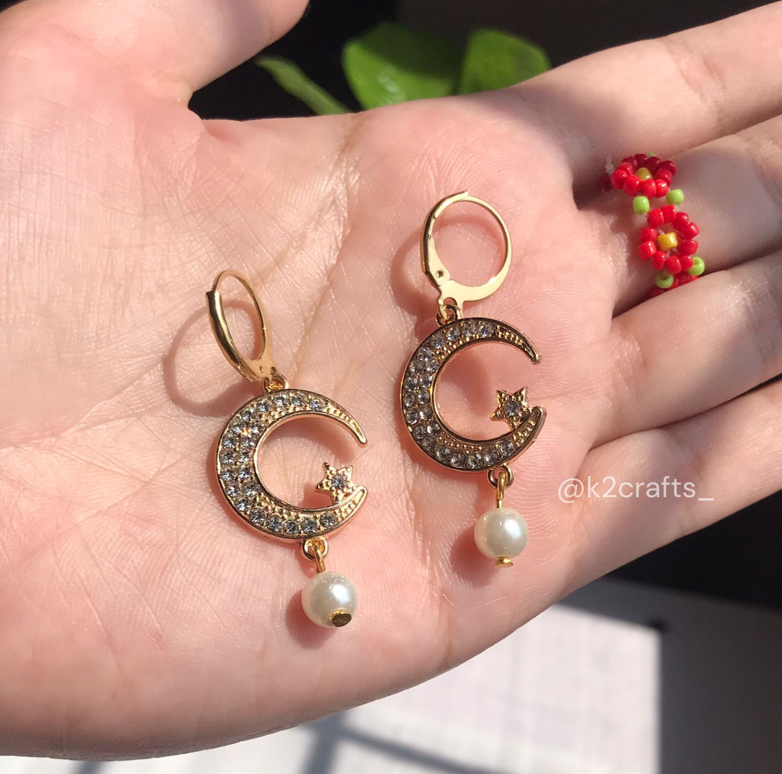 Pearl Dropping Moon Earrings