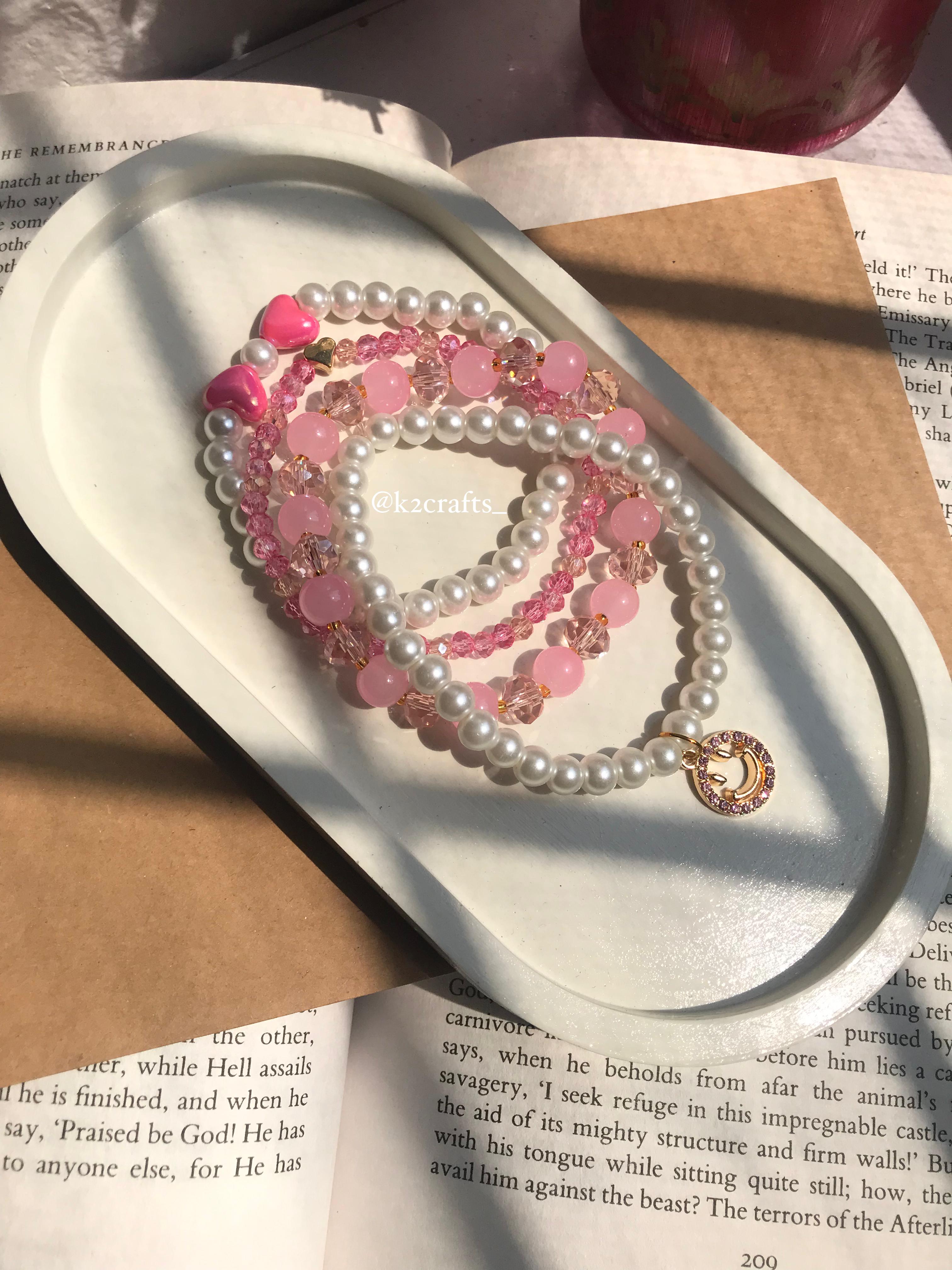 Beaded Bracelet Stack Pink and Pearly