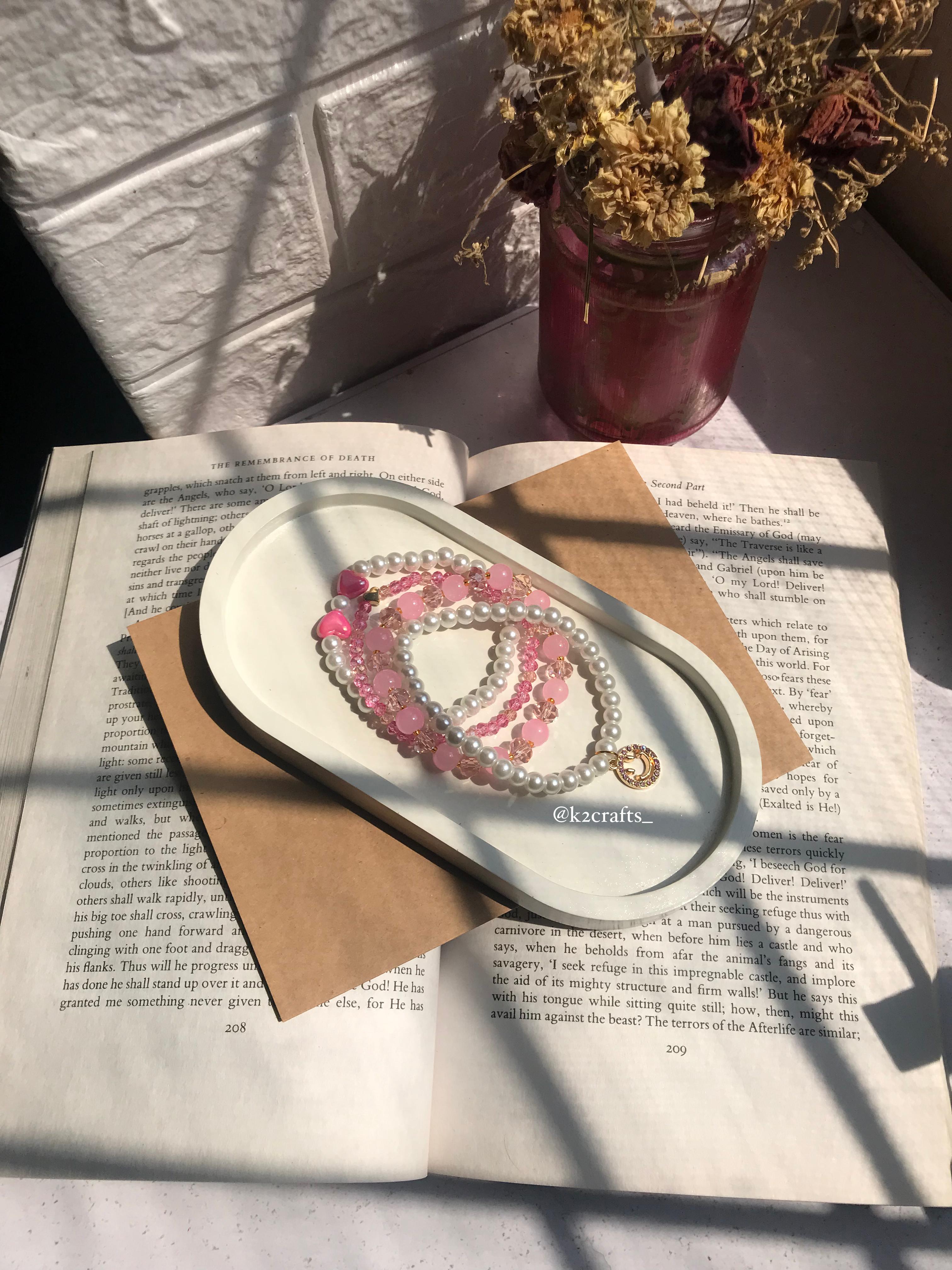 Beaded Bracelet Stack Pink and Pearly