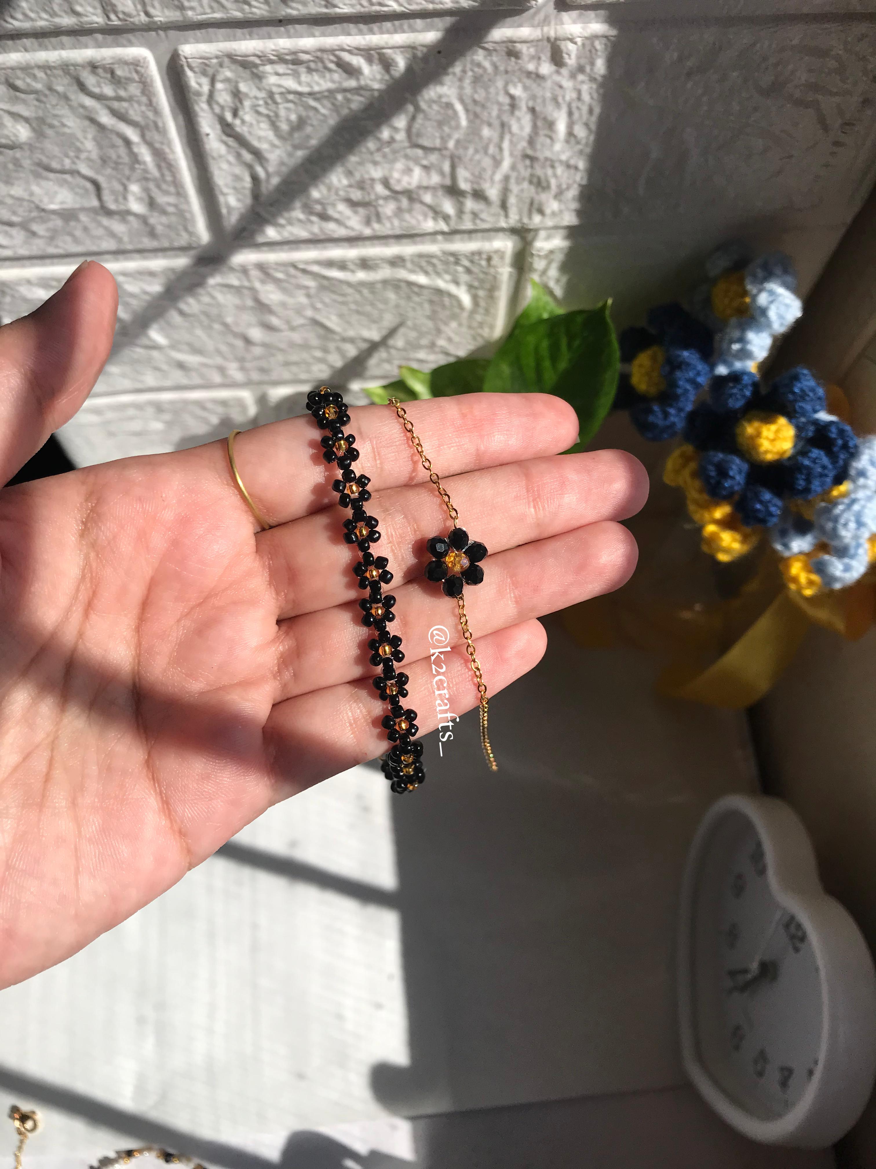 Black Flower Bracelet Pair