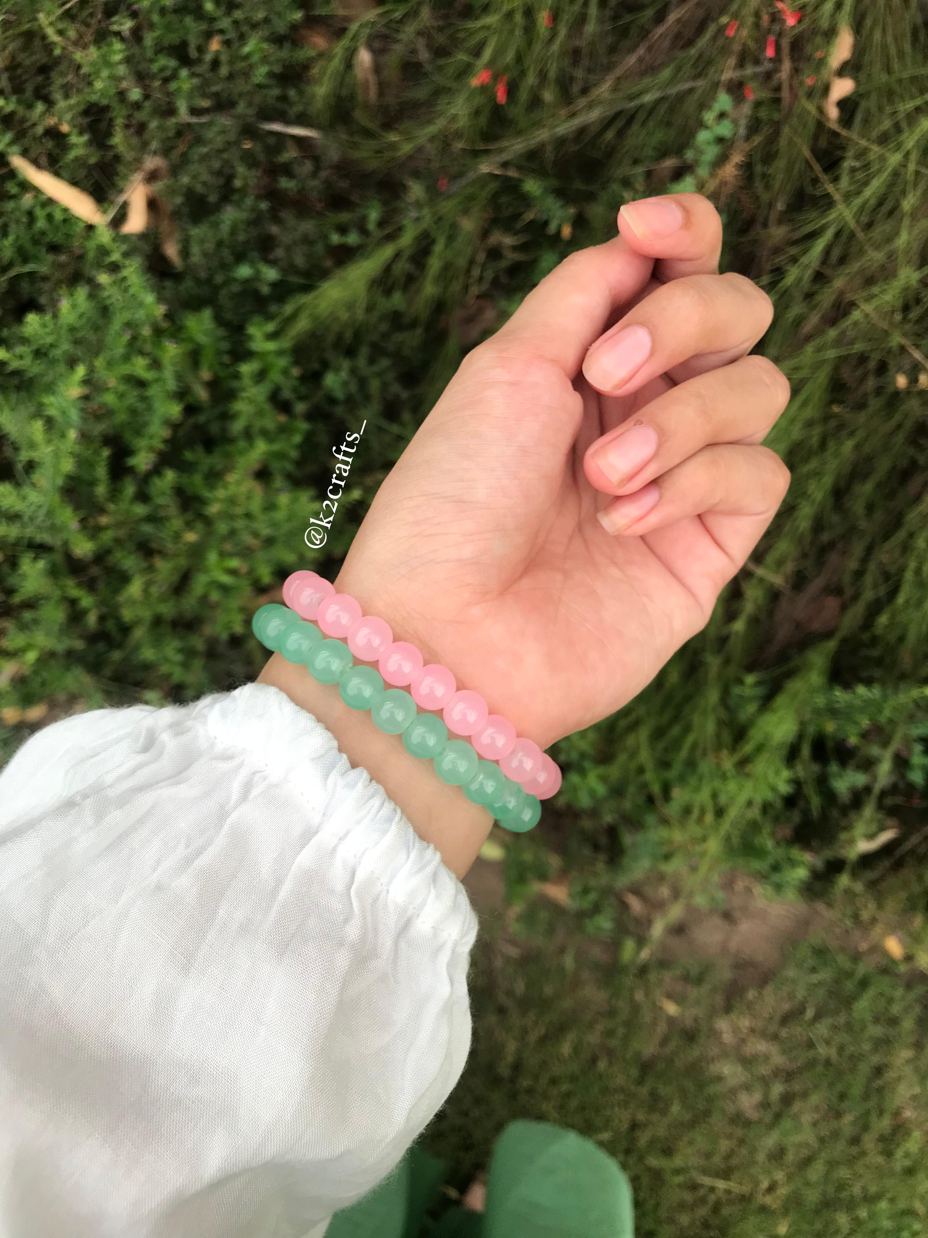 Pink and Sea green beaded Bracelet Pair 
