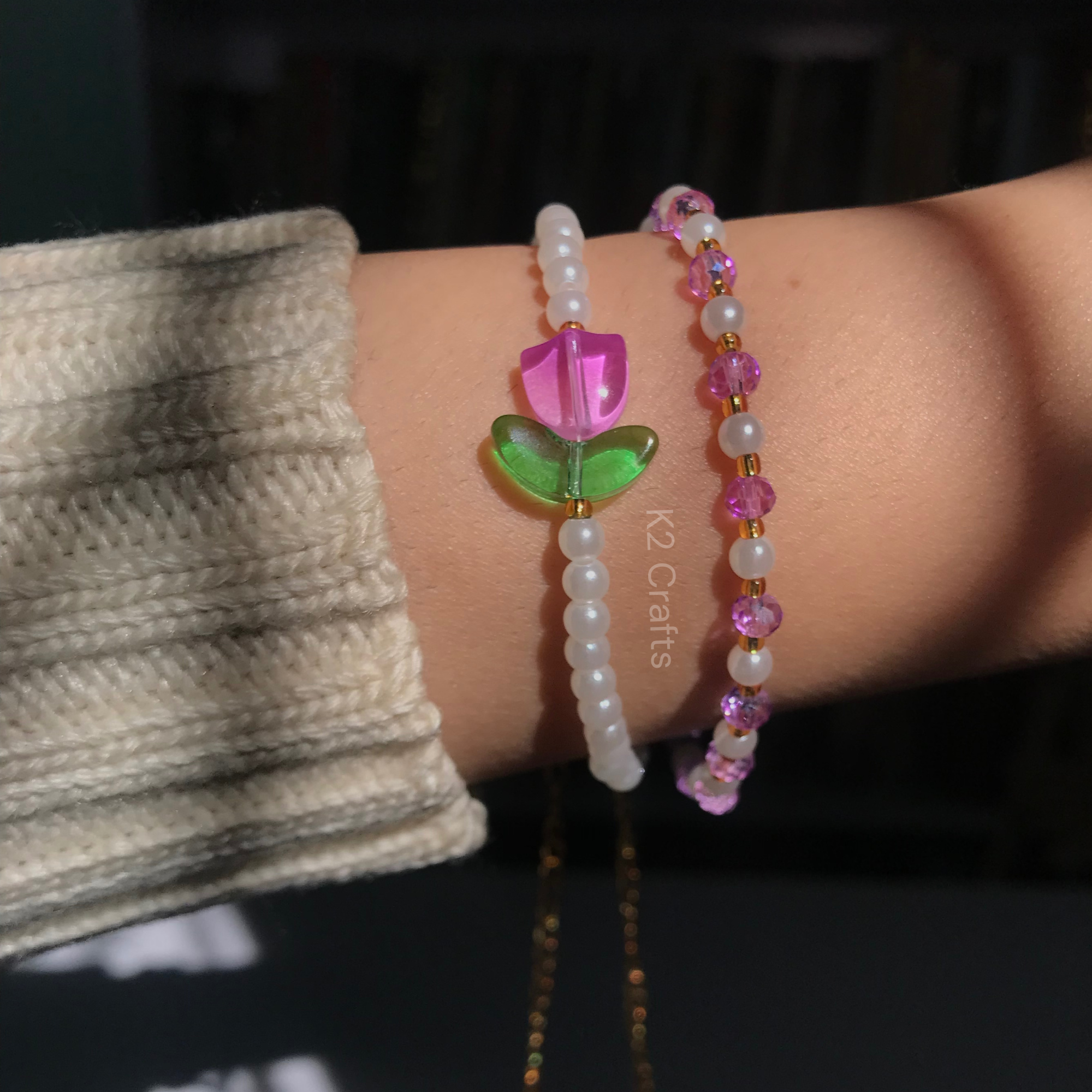 Pearly Tulip Bracelet Pair