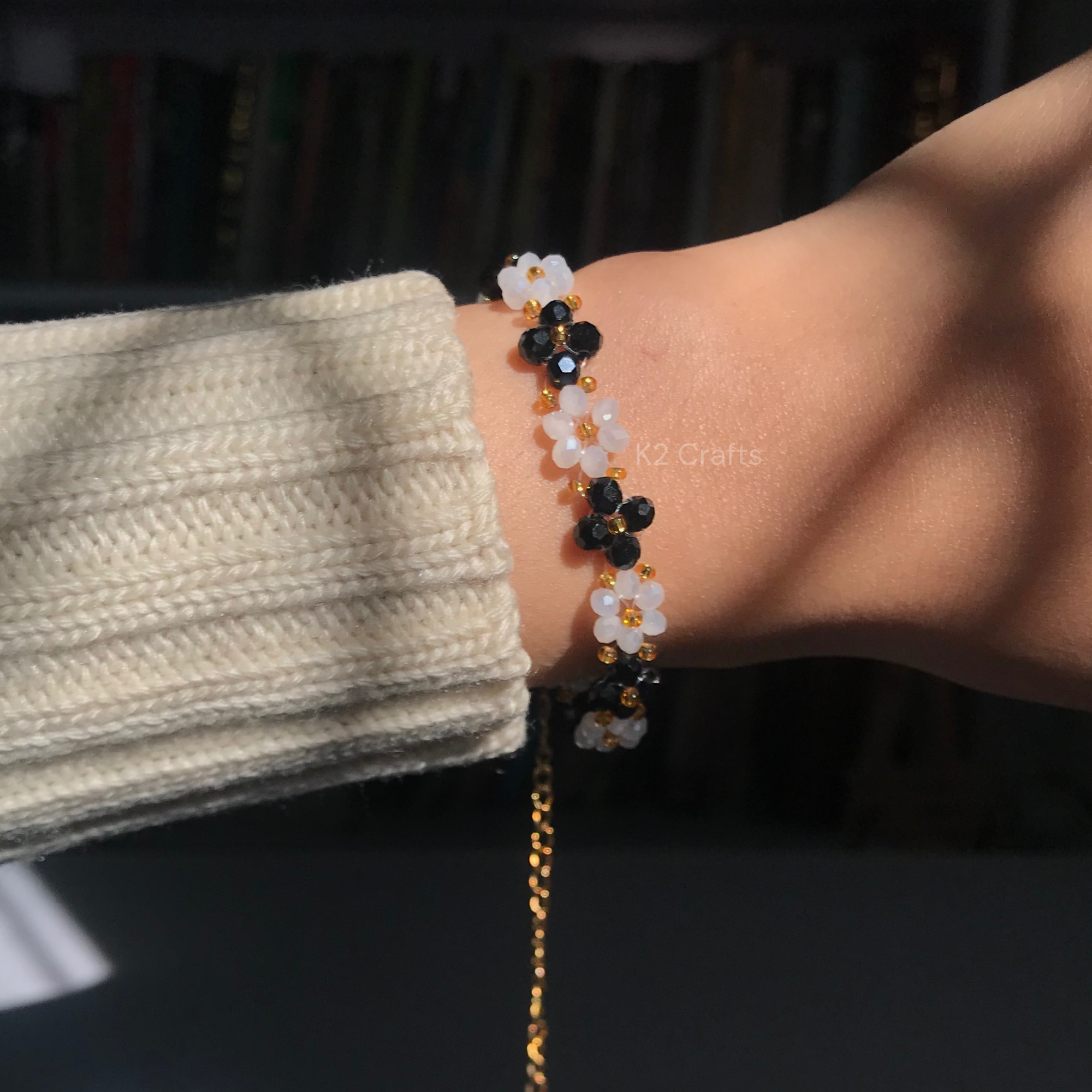 Crystal Daisy Black and white Bracelet