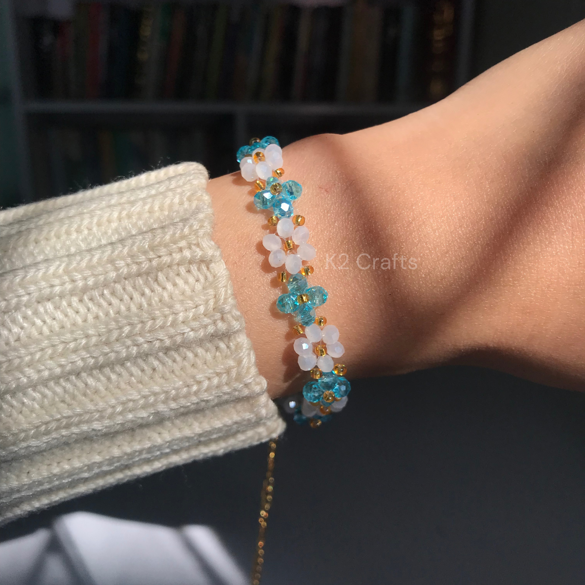 Crystal Daisy White and Blue Bracelet