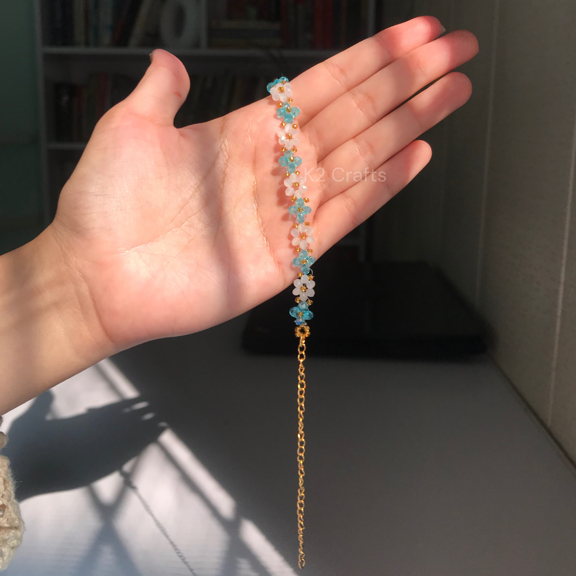 Crystal Daisy White and Blue Bracelet