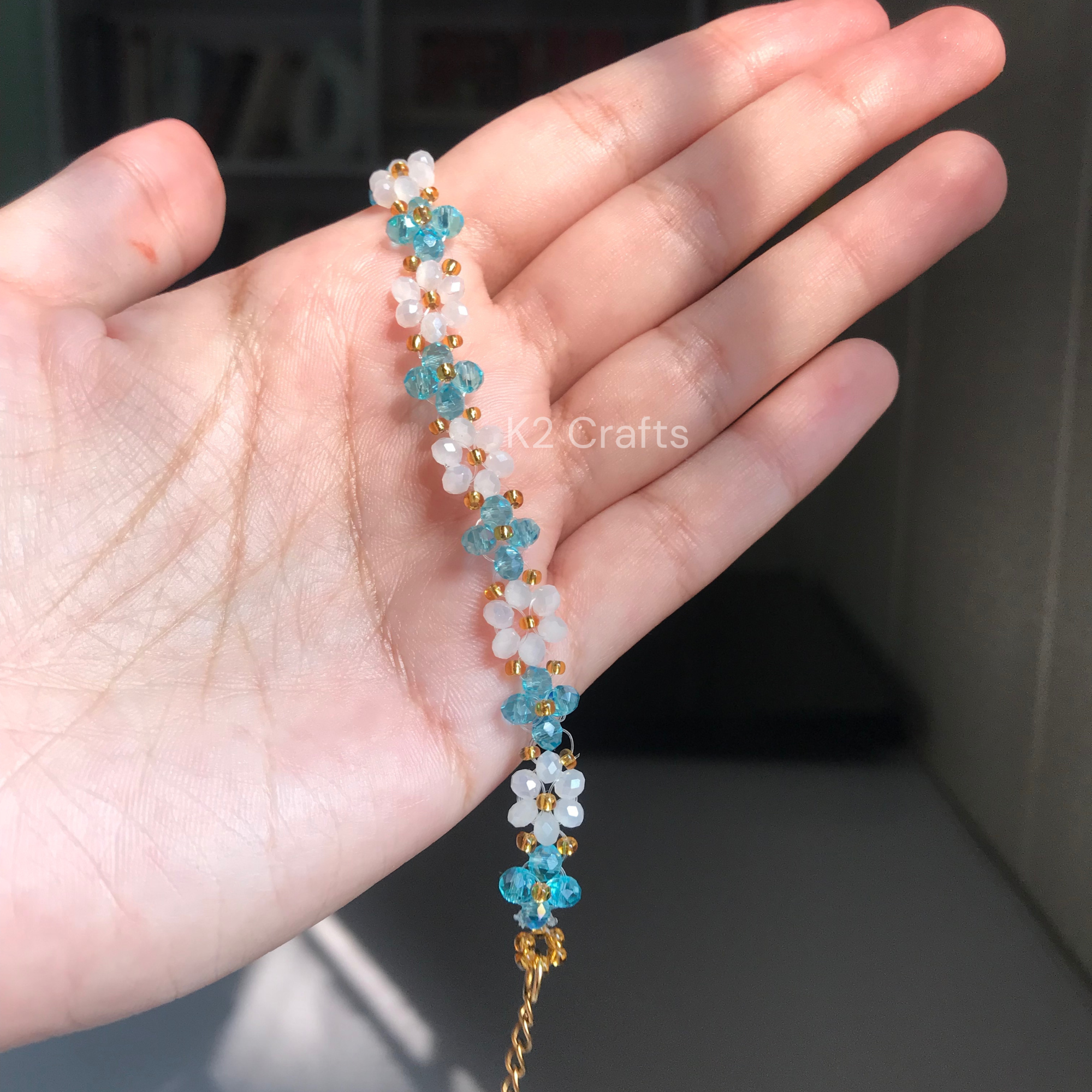 Crystal Daisy White and Blue Bracelet