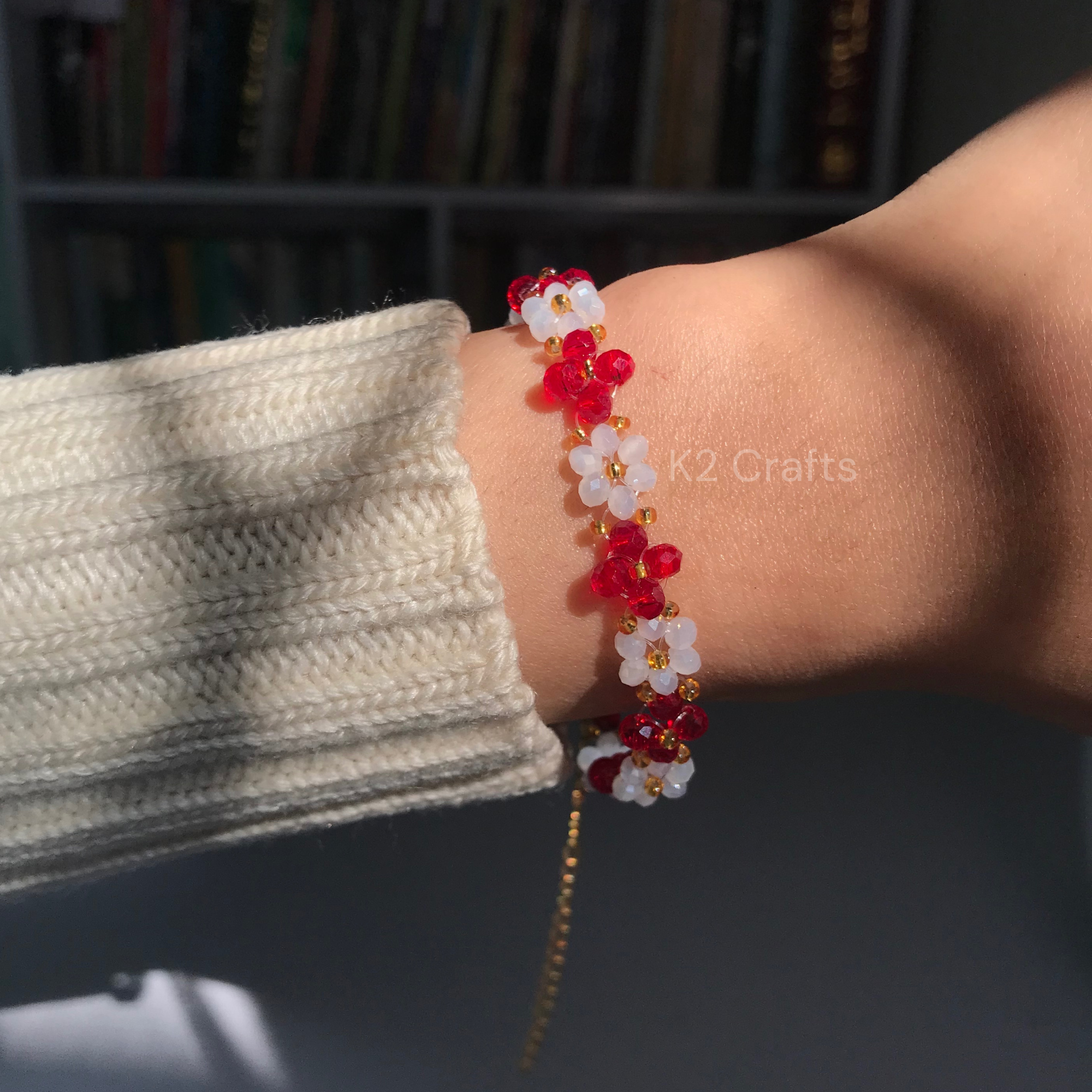 Crystal Daisy White and Red Bracelet