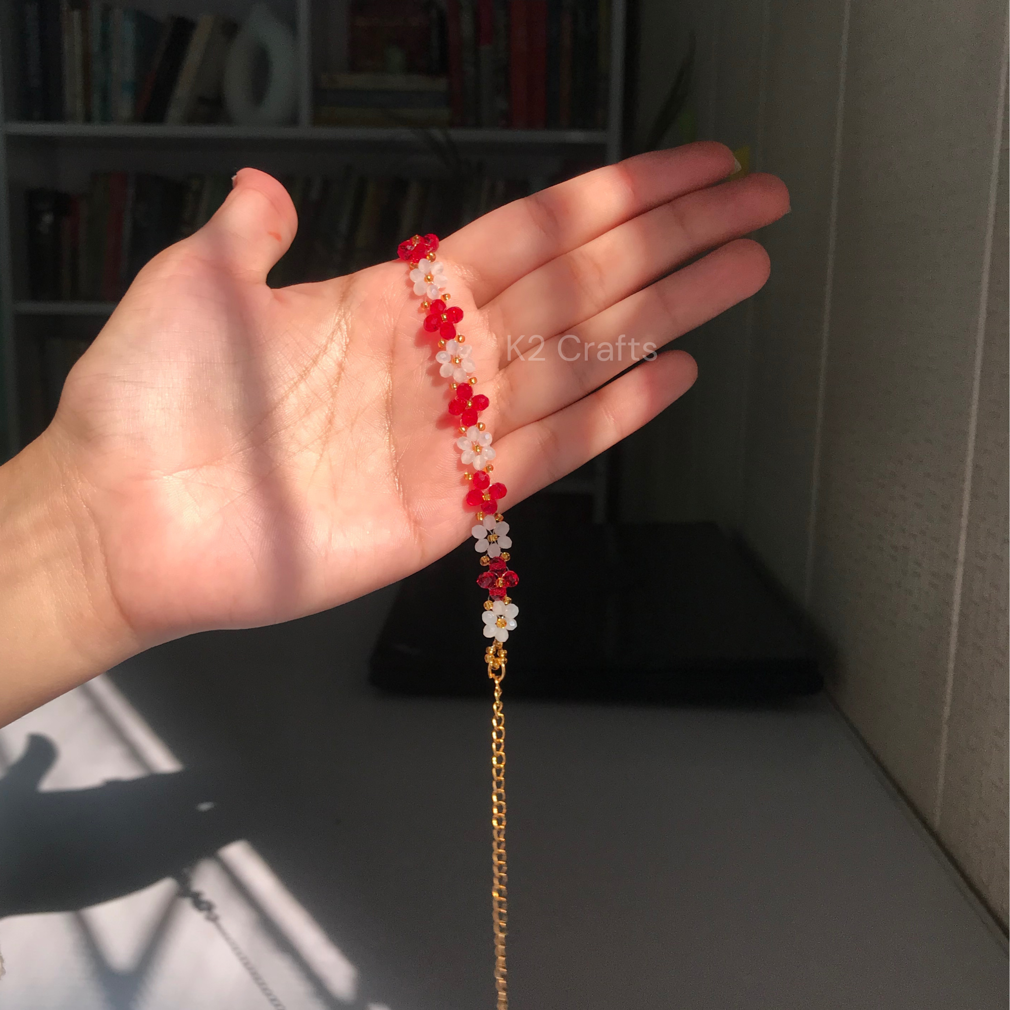 Crystal Daisy White and Red Bracelet