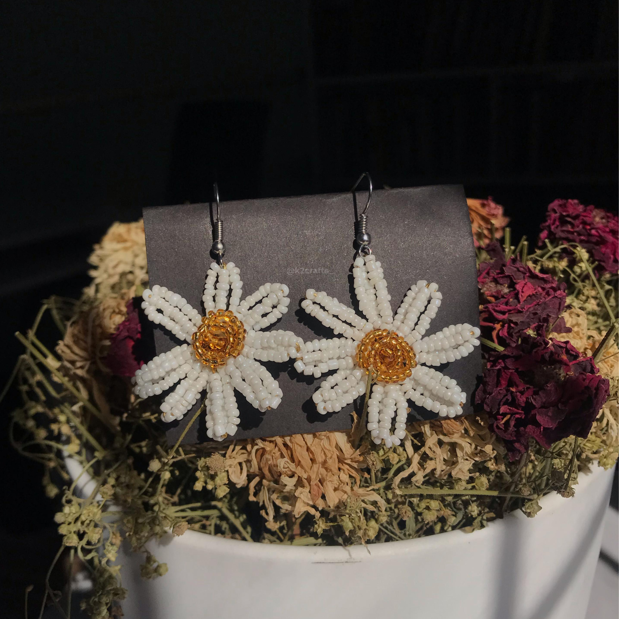 Beaded Daisy Earrings