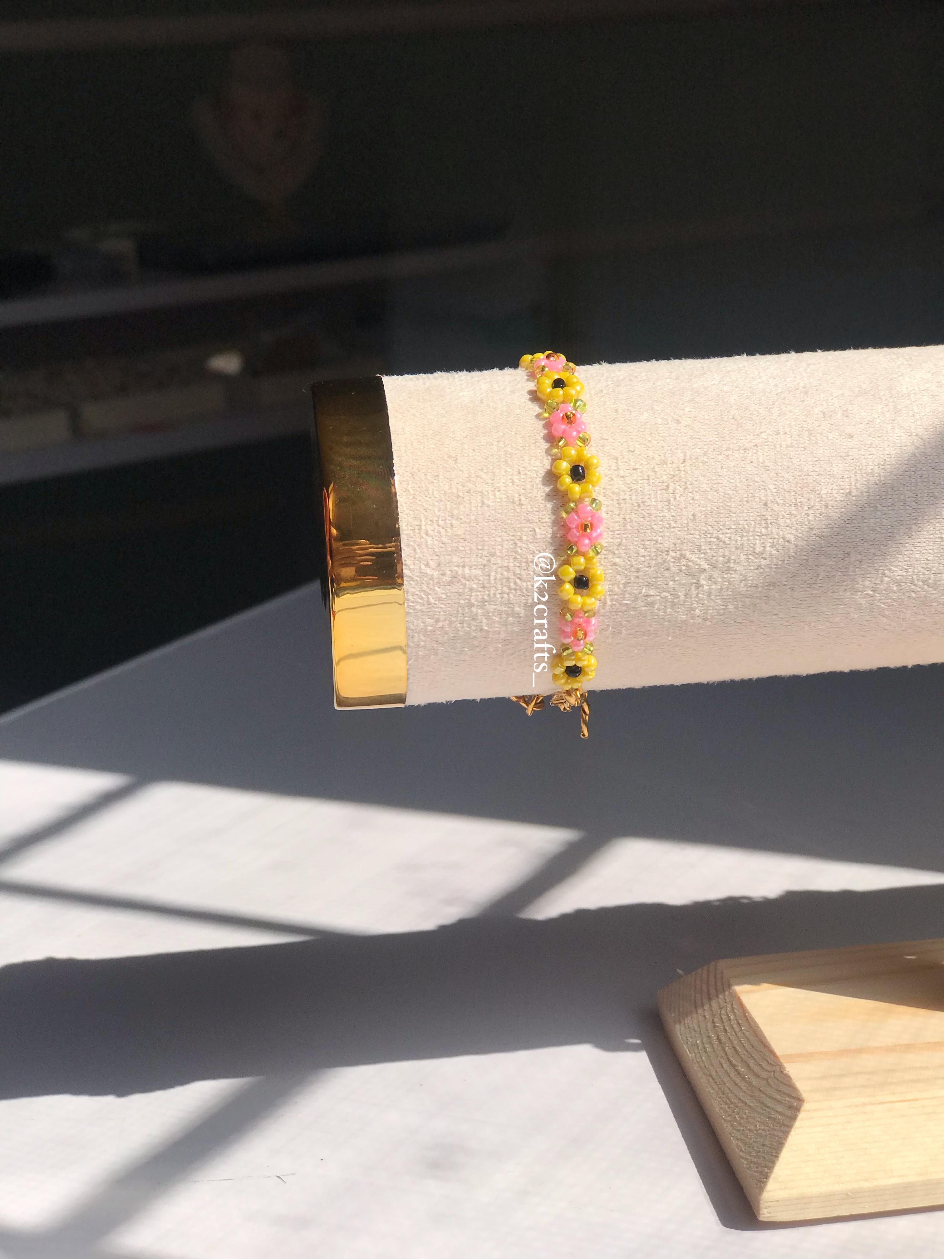 Yellow with Pink Bloom Bracelet