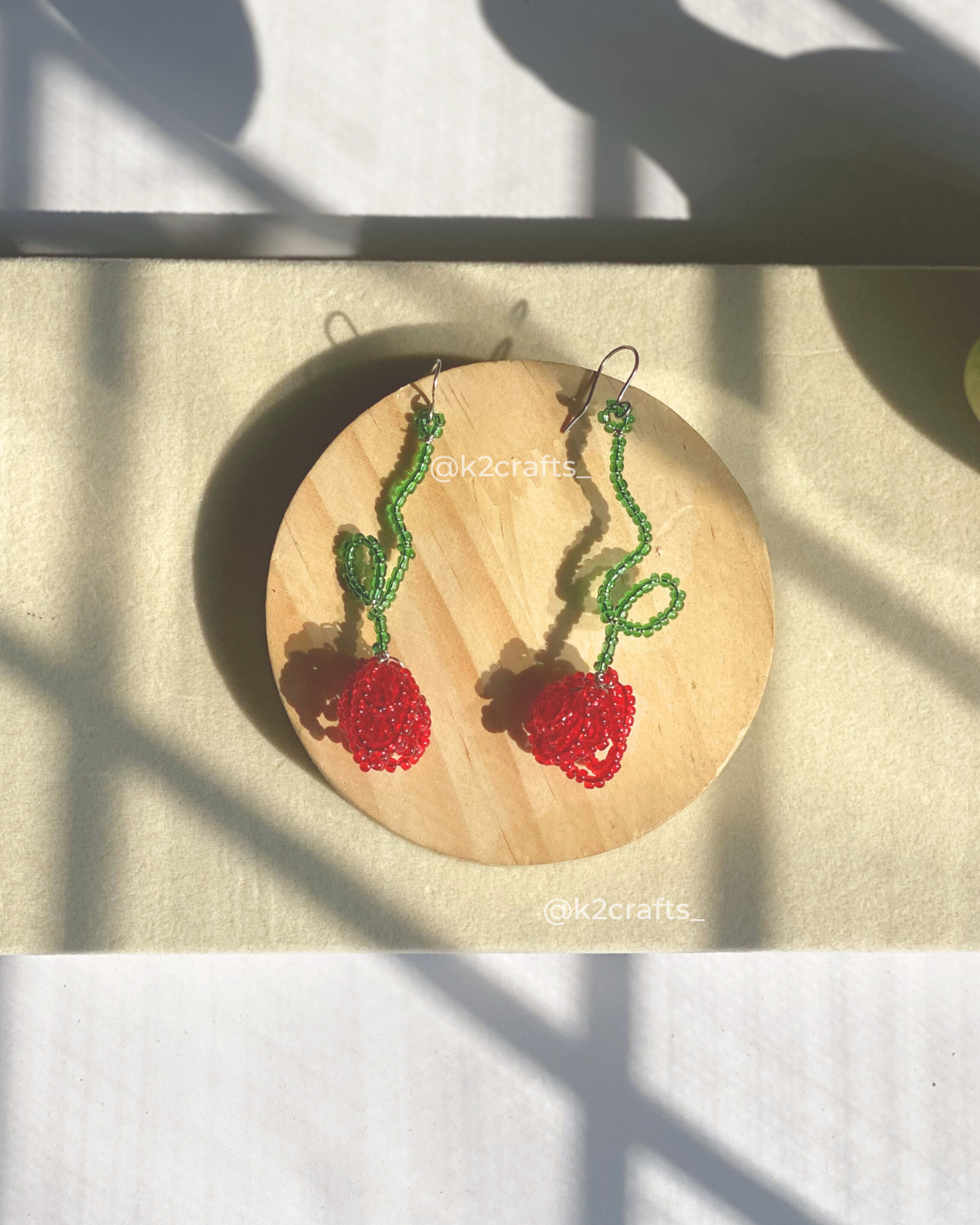 Beaded Rose Flower Earrings