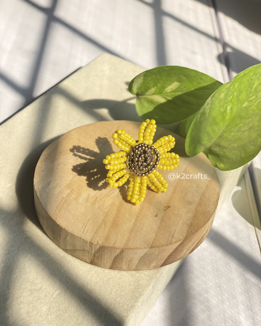 Handmade Beaded Sunflower Ring