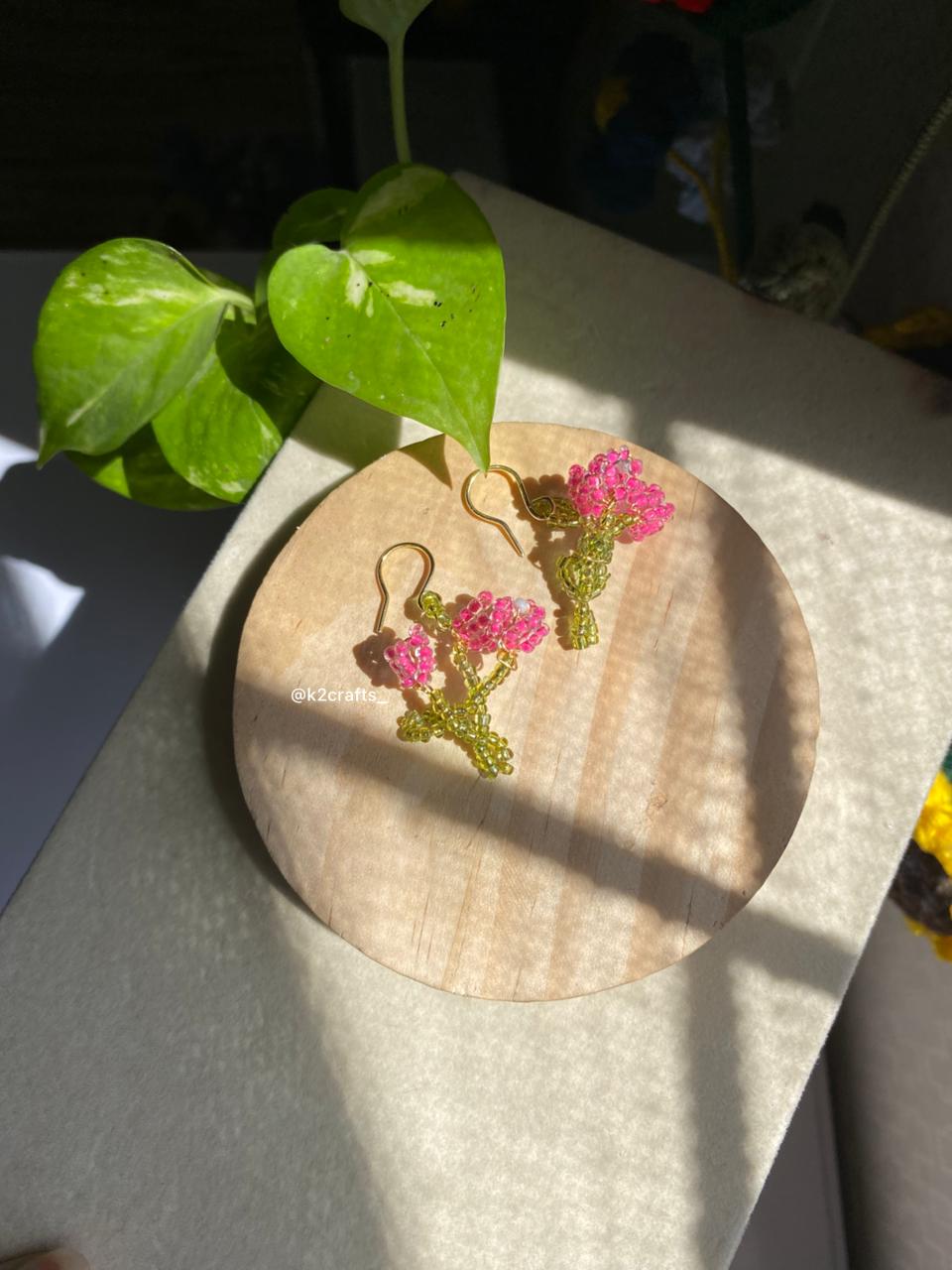 Handcrafted Bougainvillea Beaded Earrings