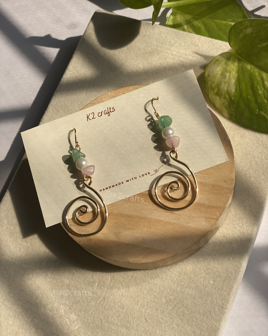 Stone Wire Spiral Earrings