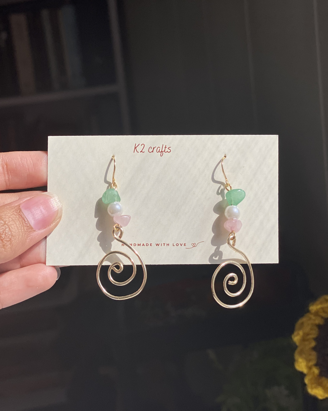 Stone Wire Spiral Earrings