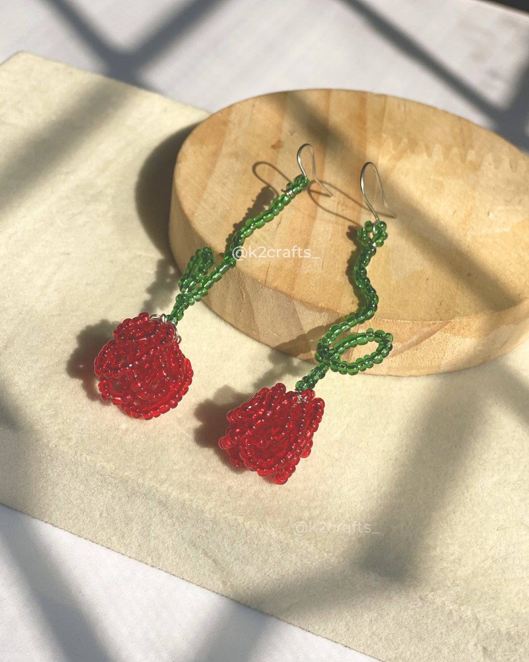 Beaded Rose Flower Earrings